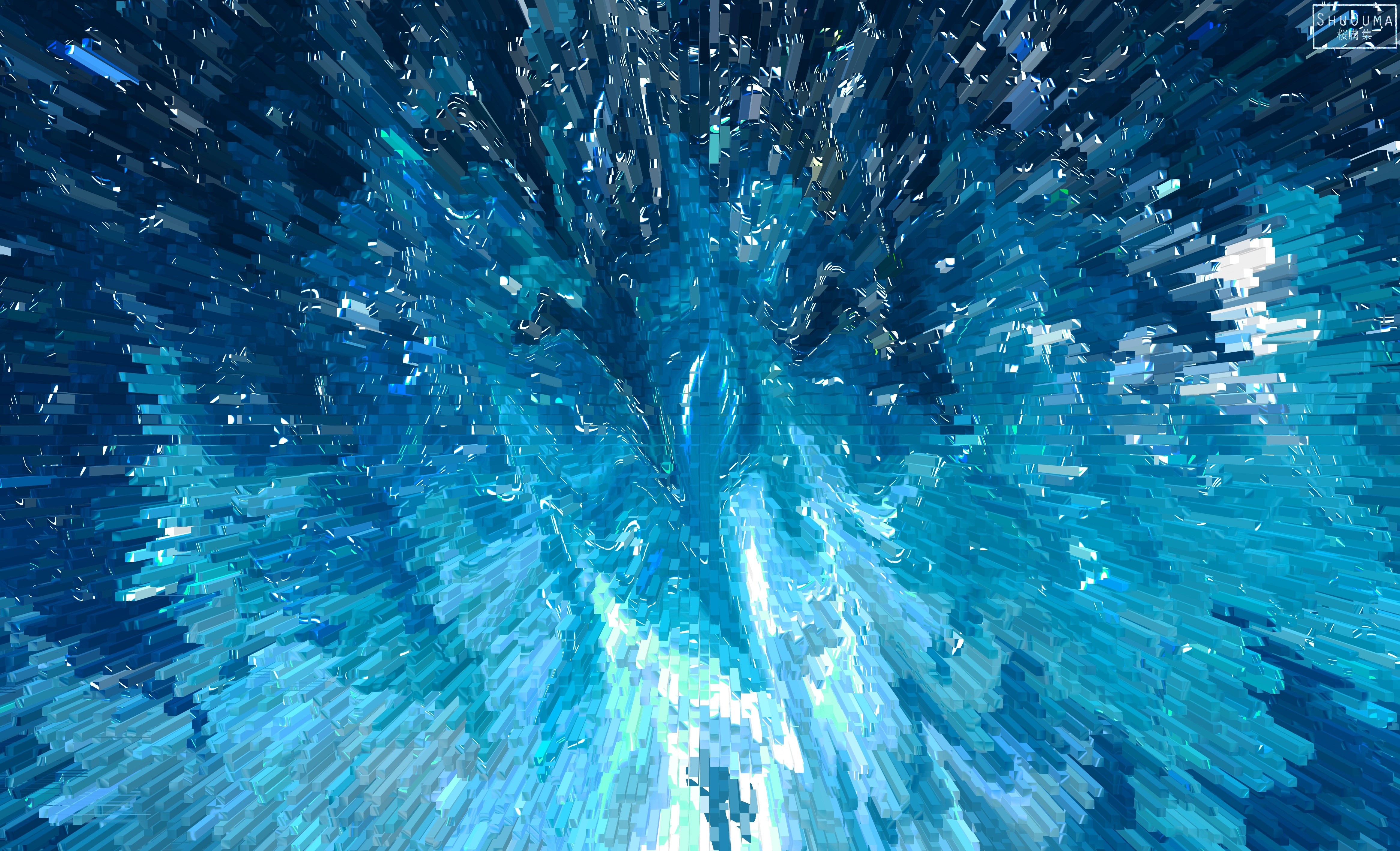 Abstract 3D digital art with blue shapes HD Wallpaper