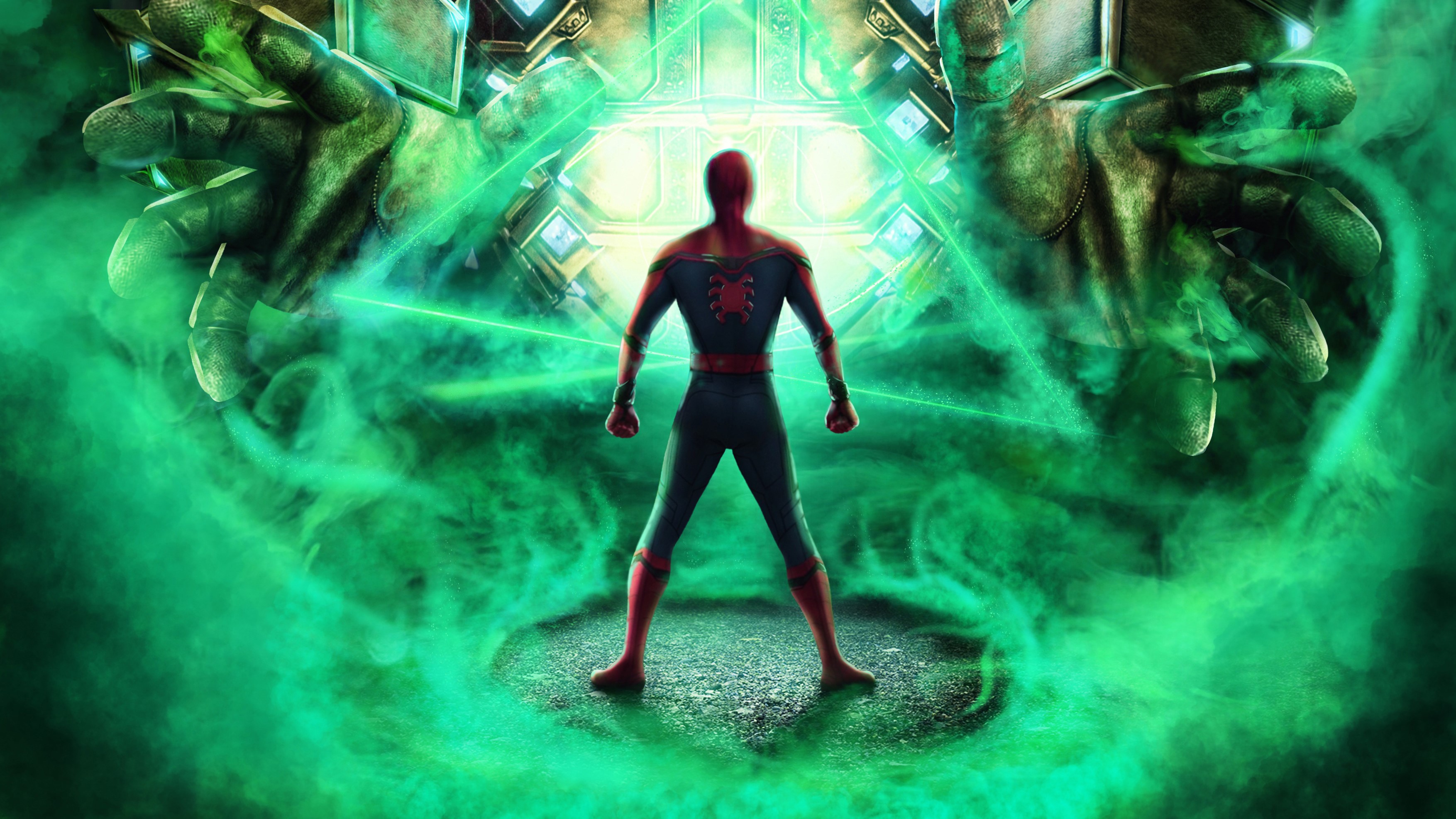 Spider-Man from Marvel Cinematic Universe surrounded by green energy HD Wallpaper