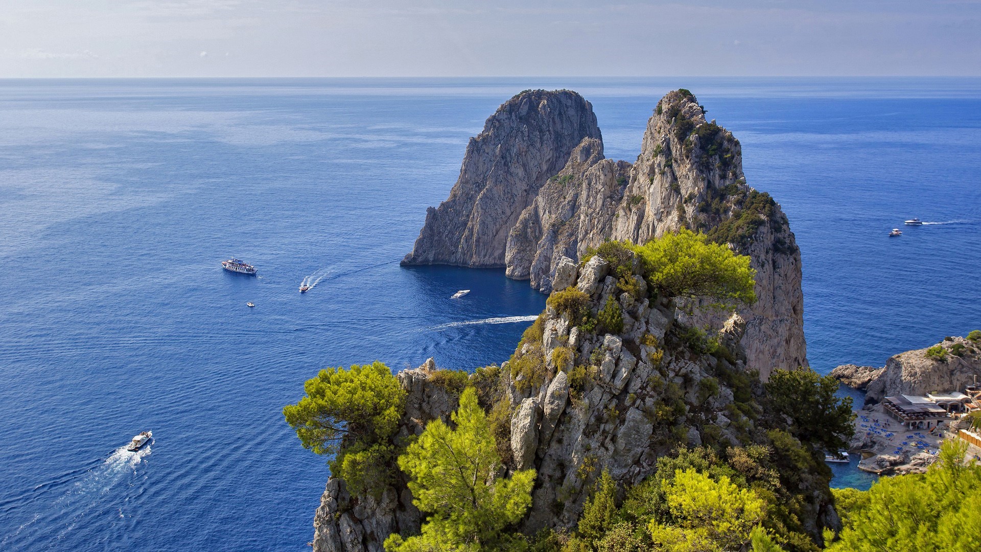Faraglioni Rock Formations and Coastline in Italy HD Wallpaper