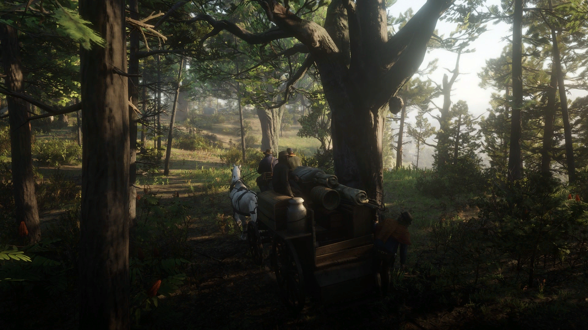 Red Dead Redemption 2: Arthur Morgan and horse with wagon HD Wallpaper