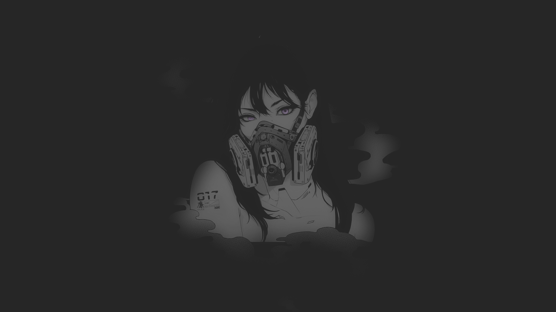 Anime girl with gas mask and purple eyes HD Wallpaper