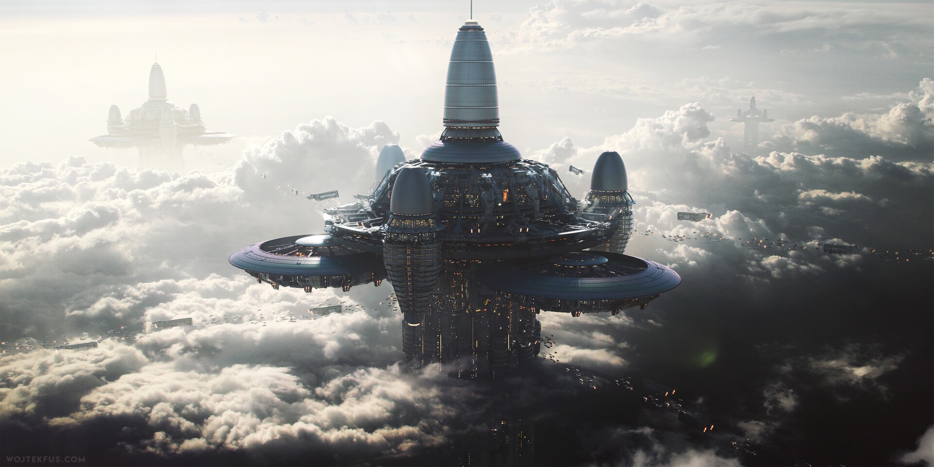 Futuristic city artwork by Wojtek Fus HD Wallpaper