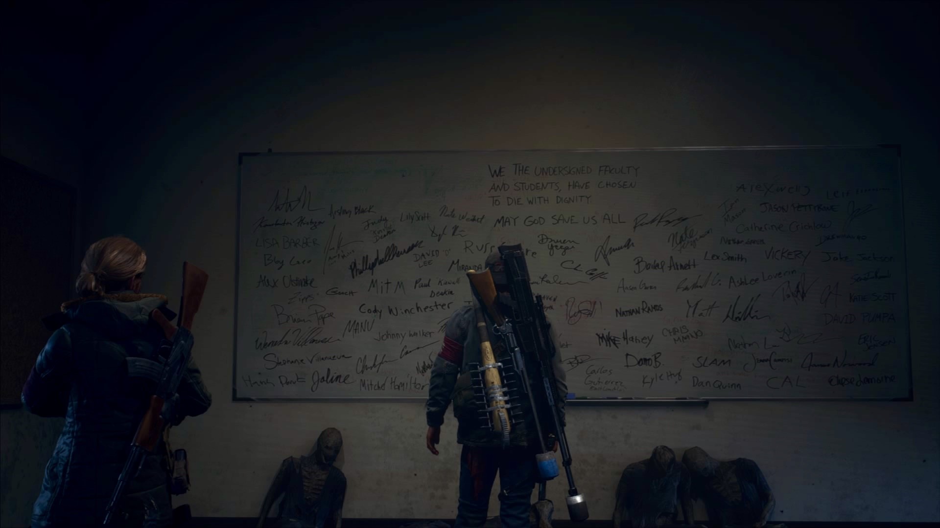 Days Gone whiteboard with survivors and zombies HD Wallpaper