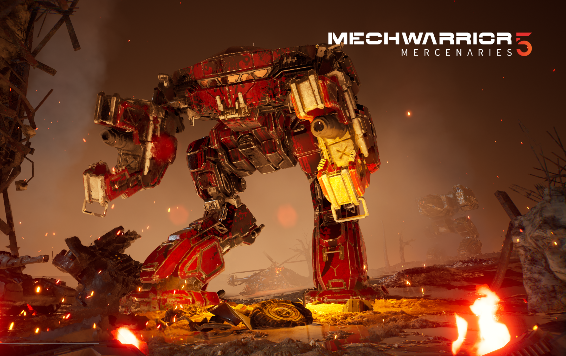 MechWarrior 5: Mercenaries mechs in a destroyed landscape HD Wallpaper