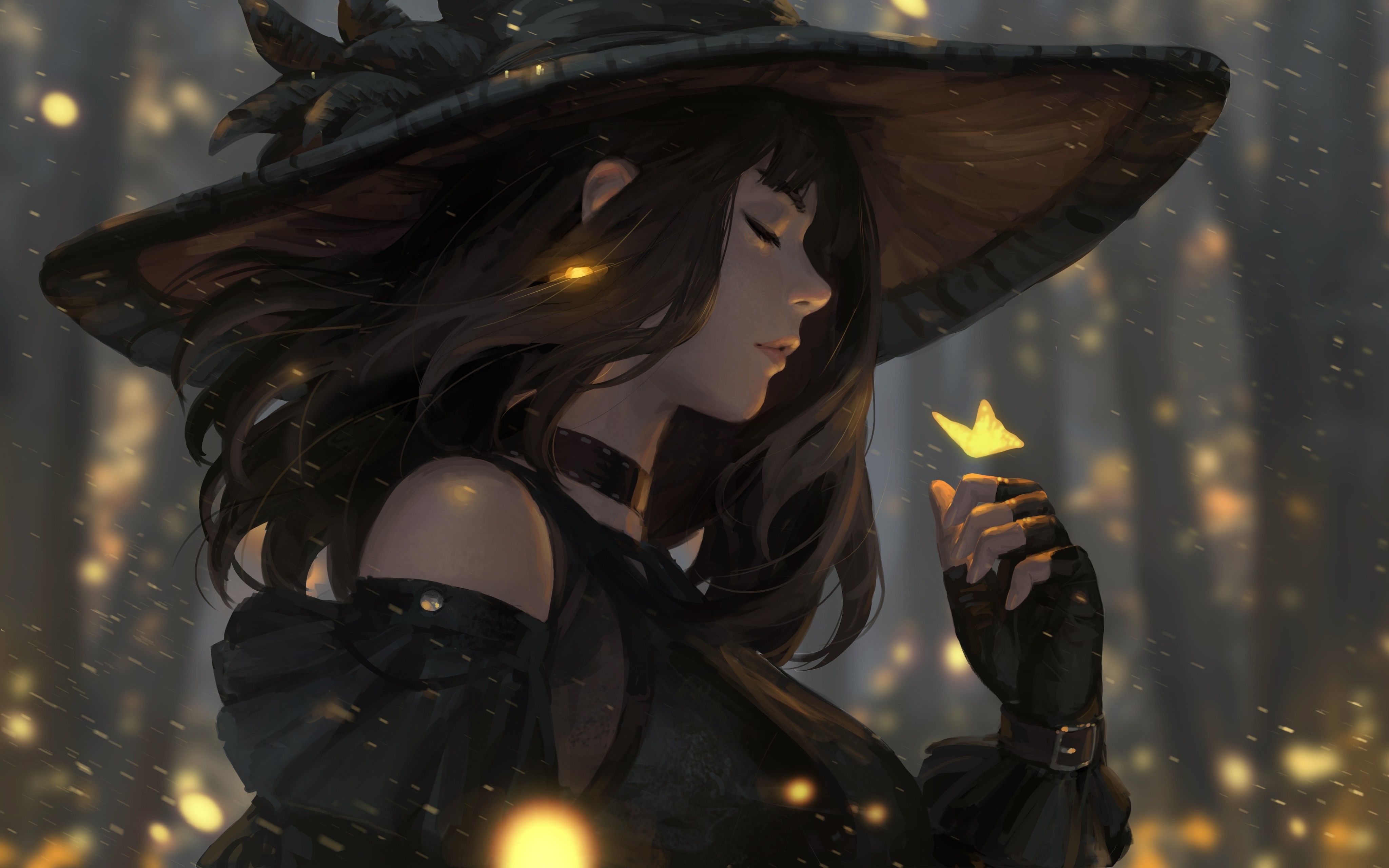 Artwork of a witch with a butterfly HD Wallpaper