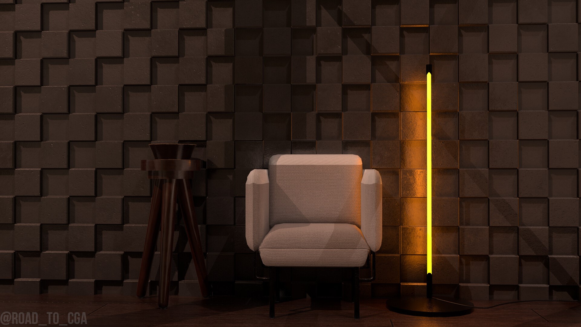 Armchair and floor lamp in a modern interior HD Wallpaper