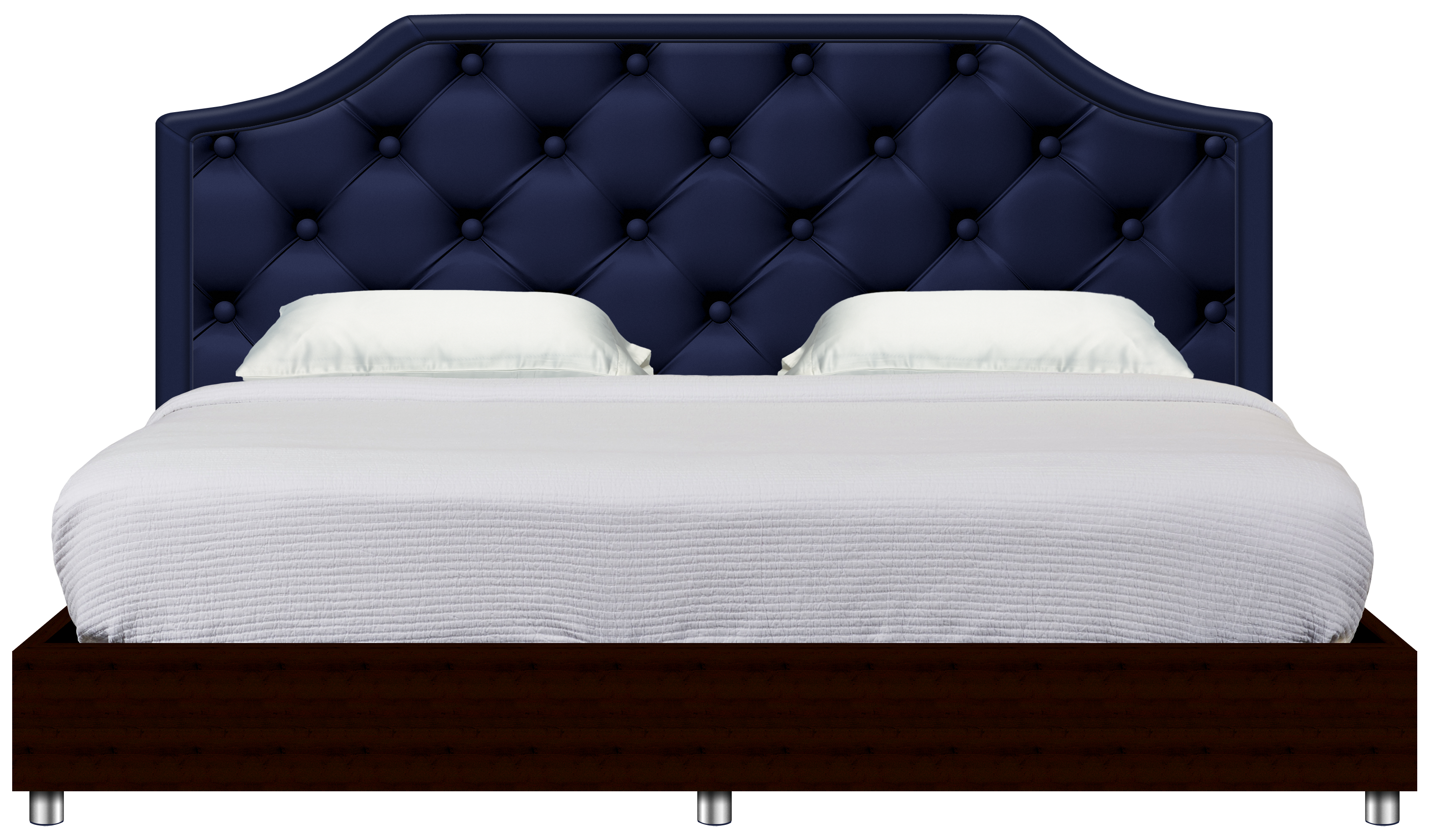 Dark blue tufted headboard bed with white pillows HD Wallpaper
