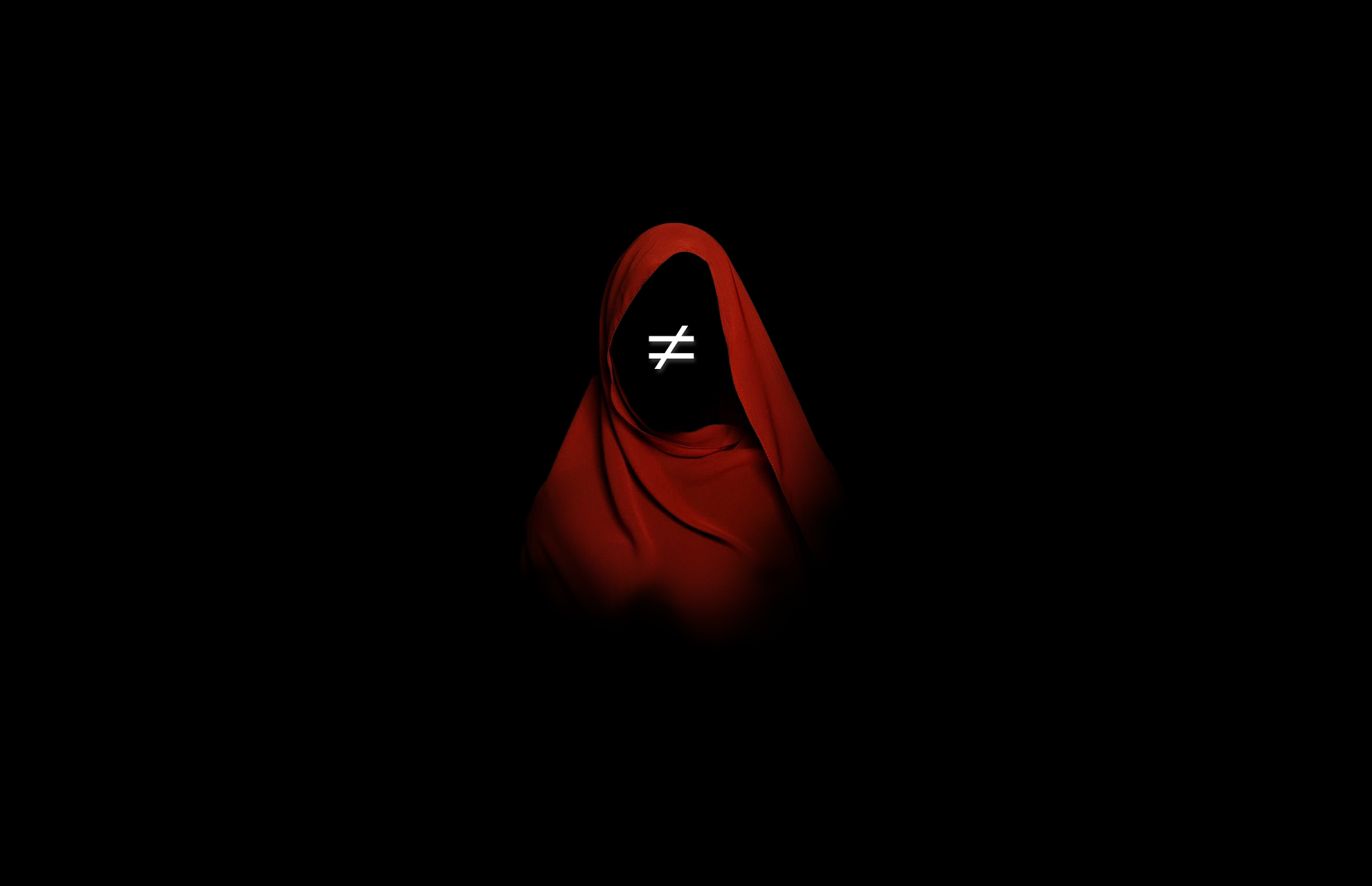 Red hooded figure with not equal symbol HD Wallpaper