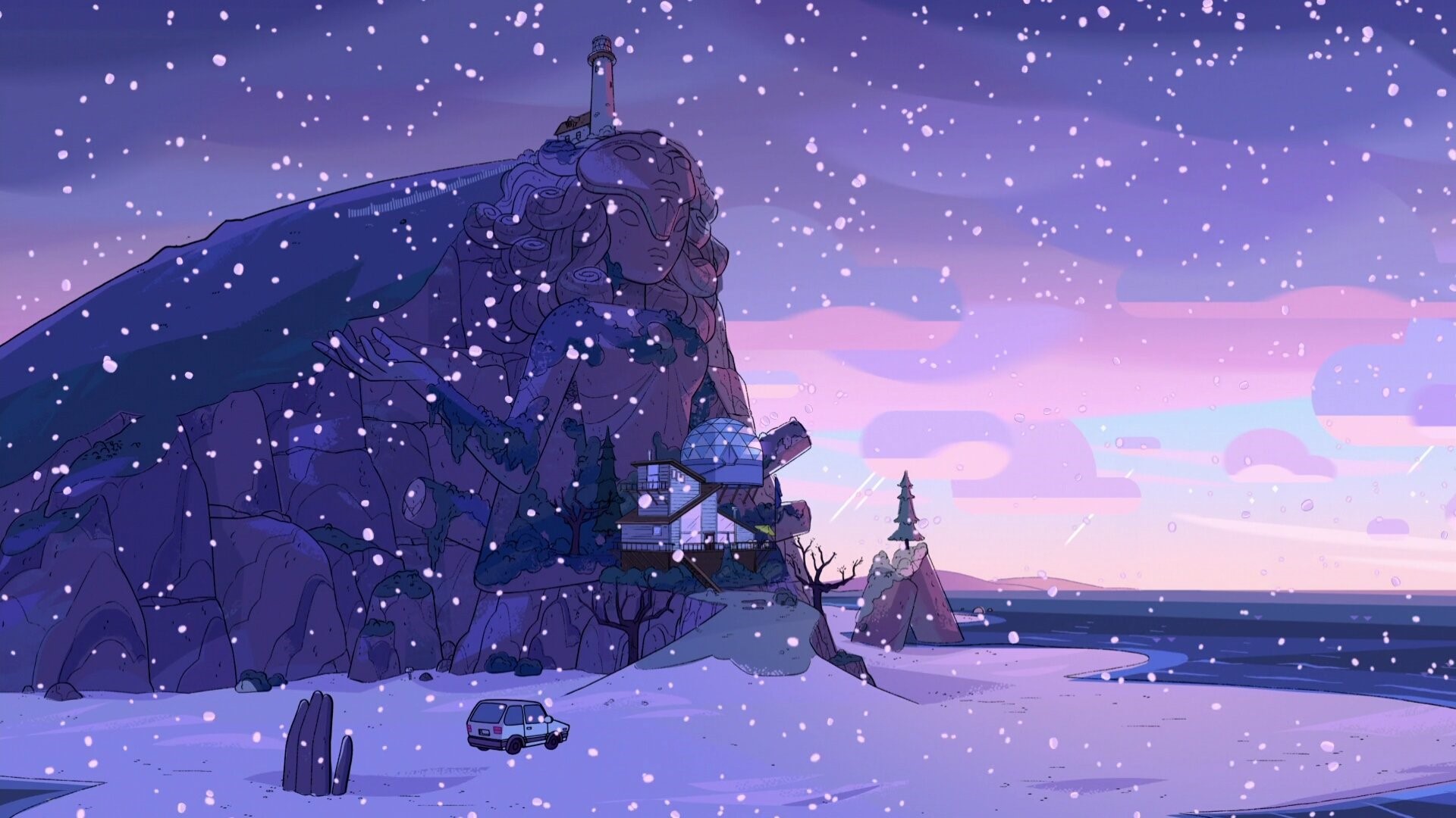 Steven Universe landscape with snow falling HD Wallpaper