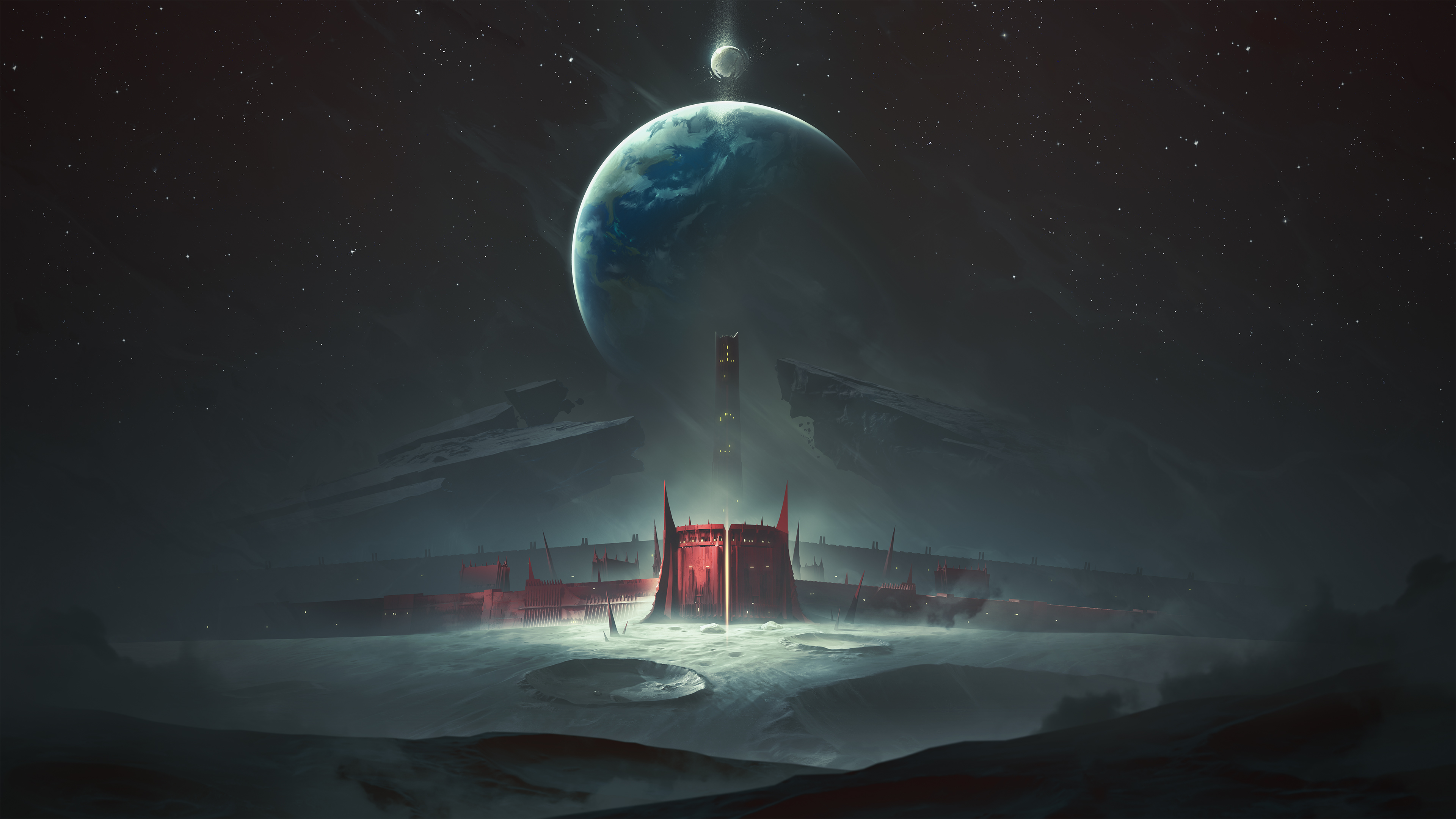 Destiny 2 Artwork: Planet and Red Structure in Space HD Wallpaper