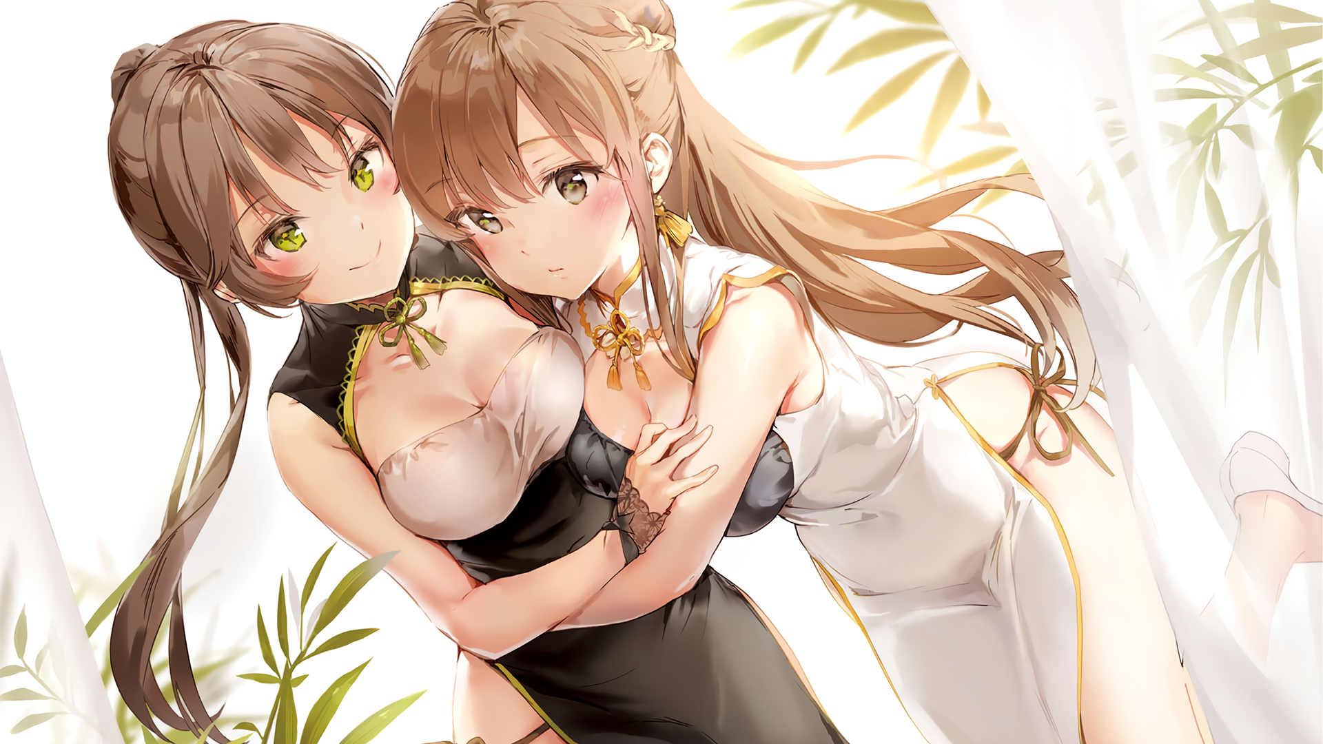 Two anime girls in Chinese dresses HD Wallpaper