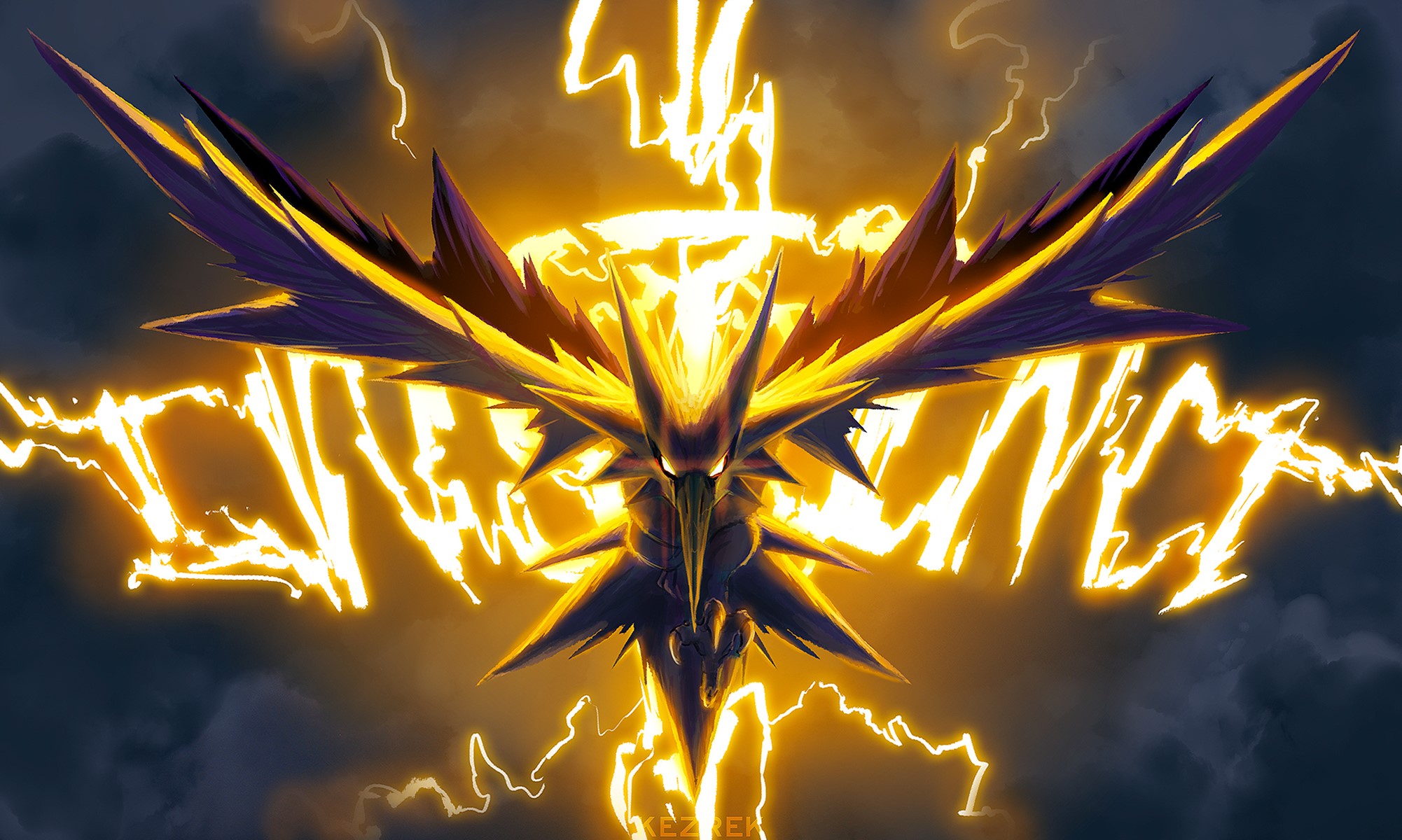 Zapdos from Pokémon surrounded by lightning HD Wallpaper