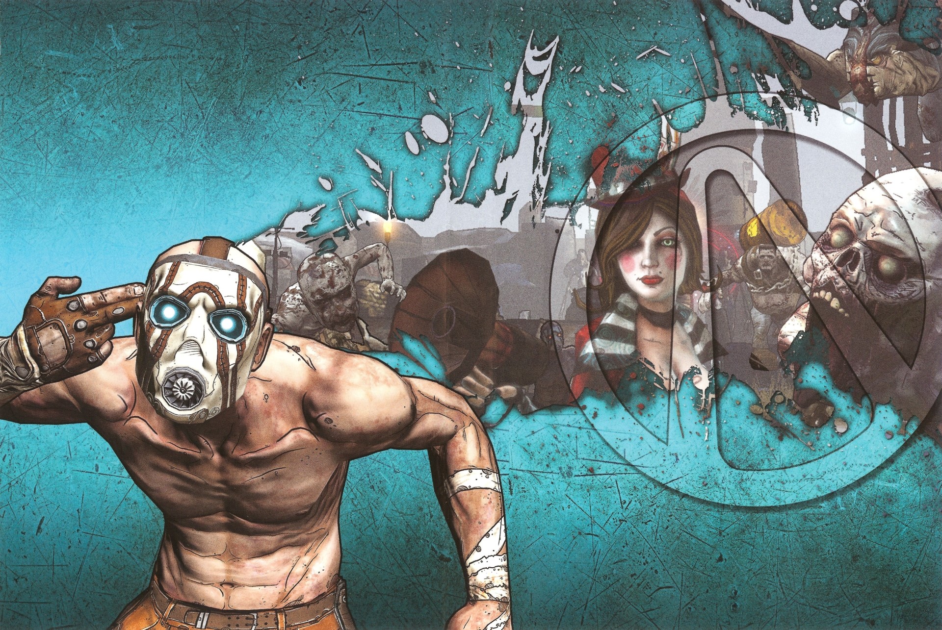 Psycho from Borderlands 2 with Mad Moxxi and zombies HD Wallpaper