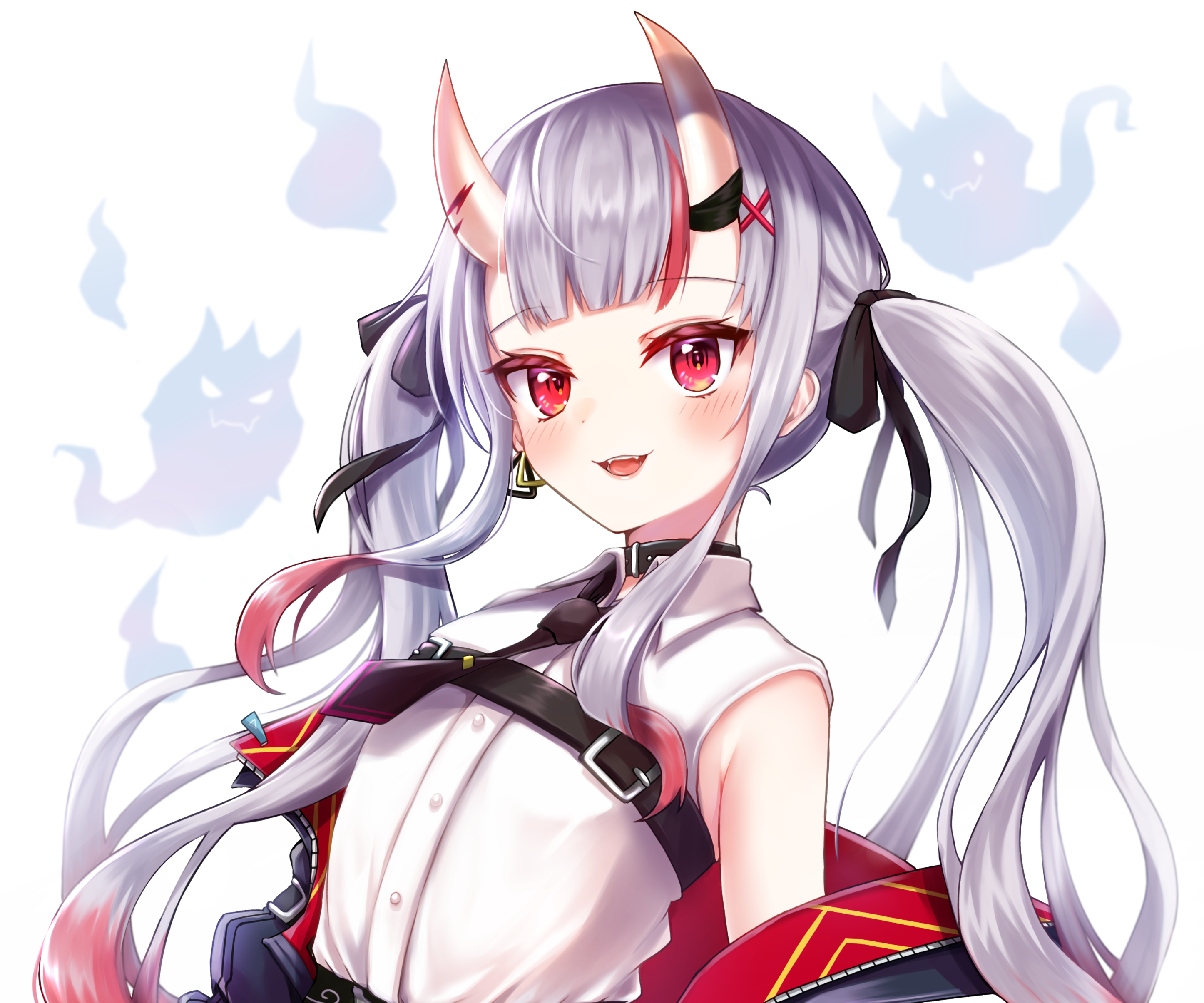 Nakiri Ayame with white hair and red eyes HD Wallpaper
