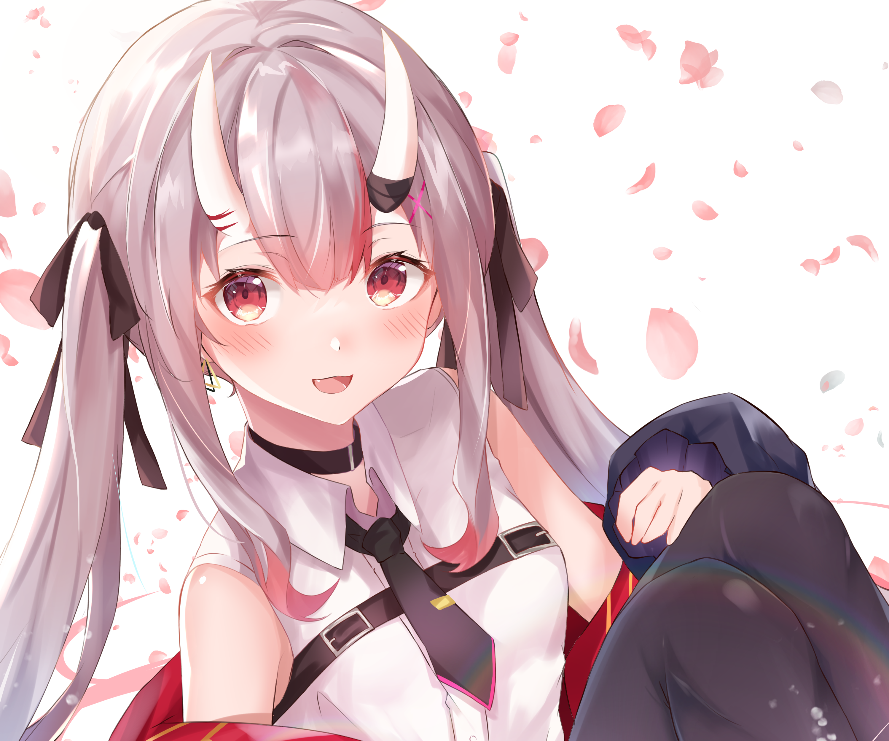 Nakiri Ayame with Horns and Red Eyes HD Wallpaper