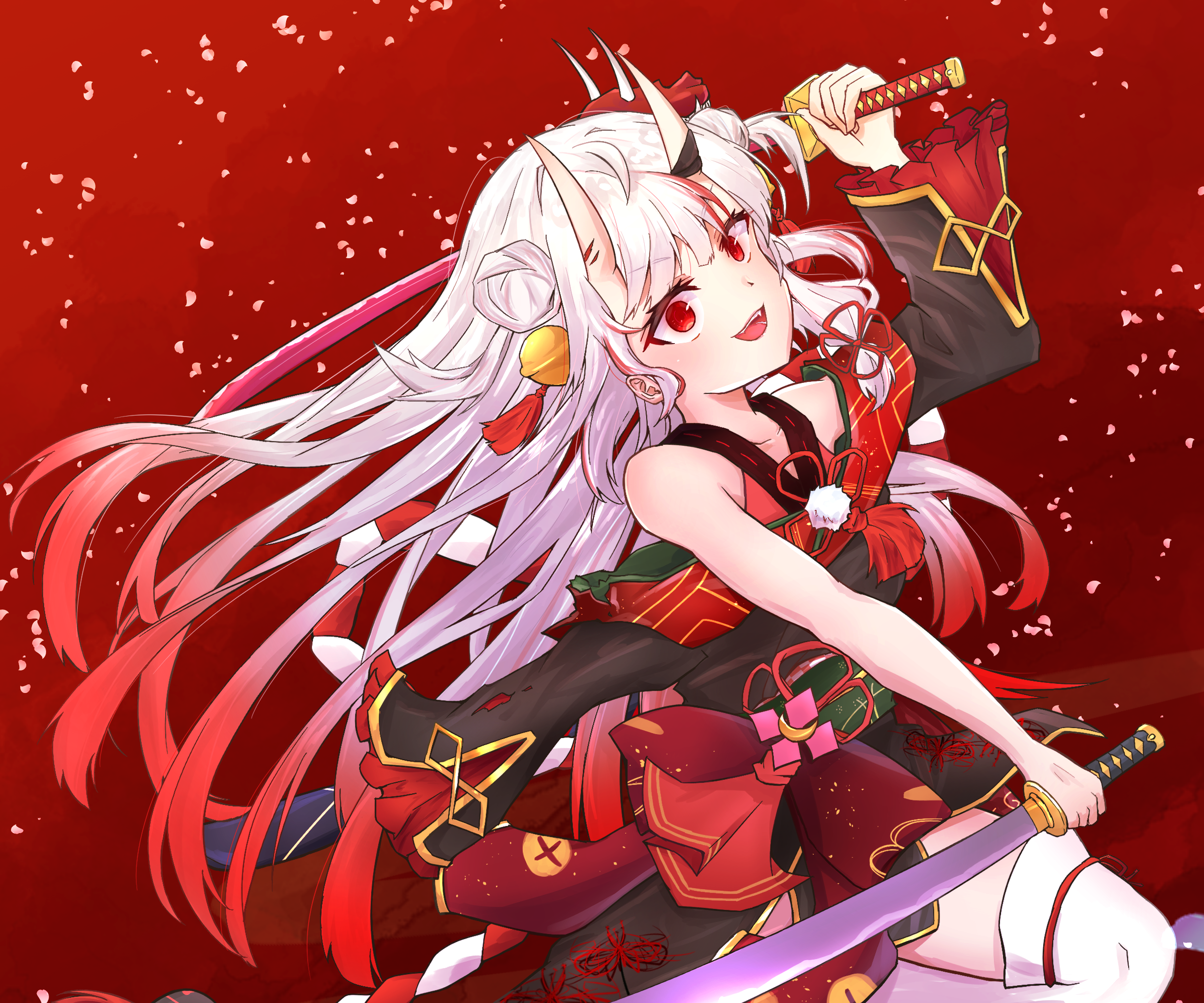 Nakiri Ayame with Horns and Swords HD Wallpaper