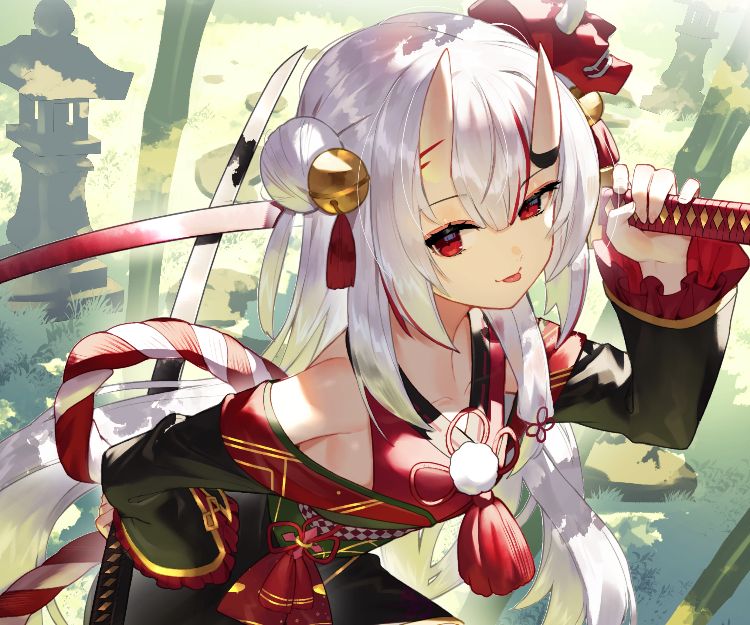 Nakiri Ayame with Horns and Katana HD Wallpaper