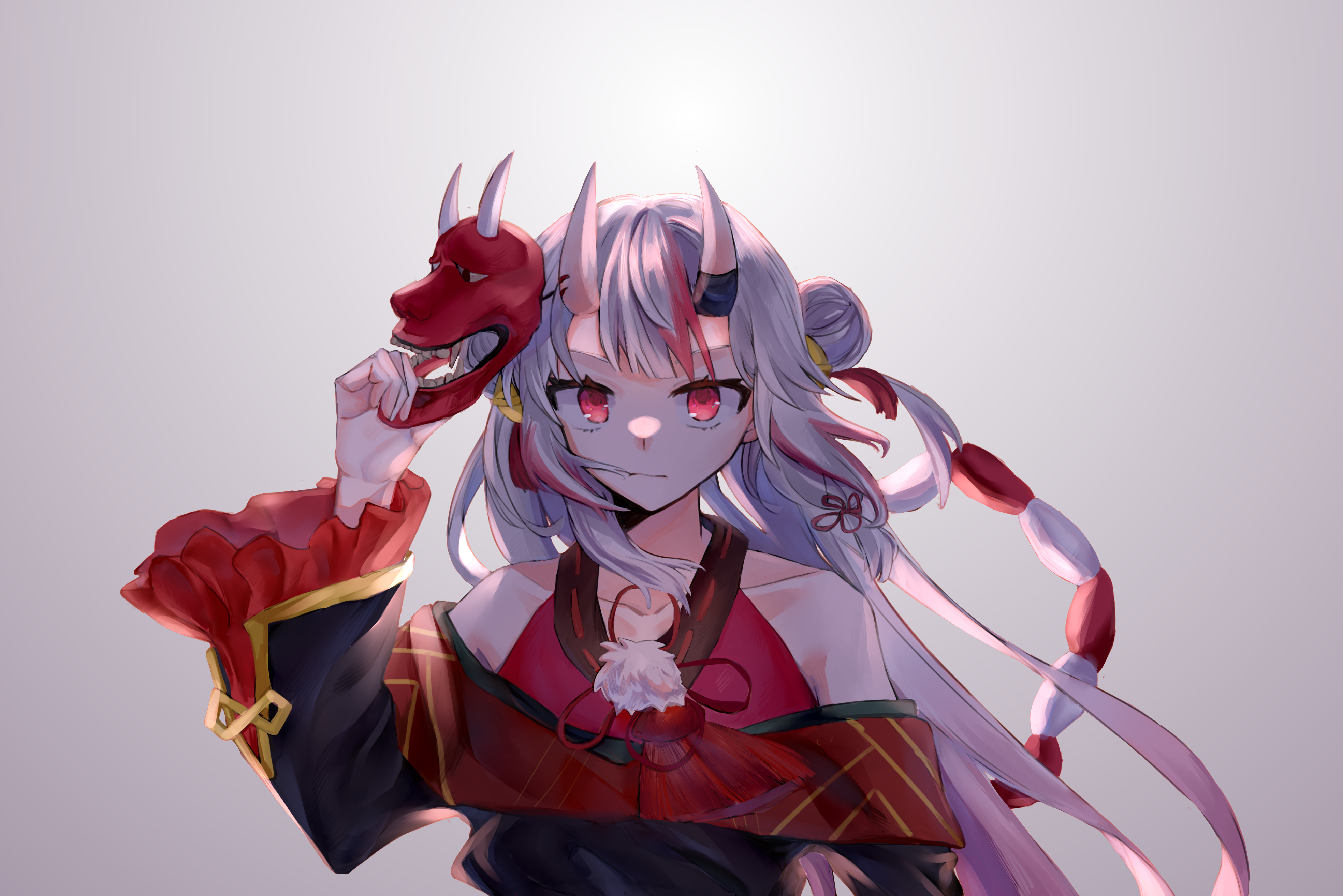 Nakiri Ayame Holding a Red Mask HD Wallpaper