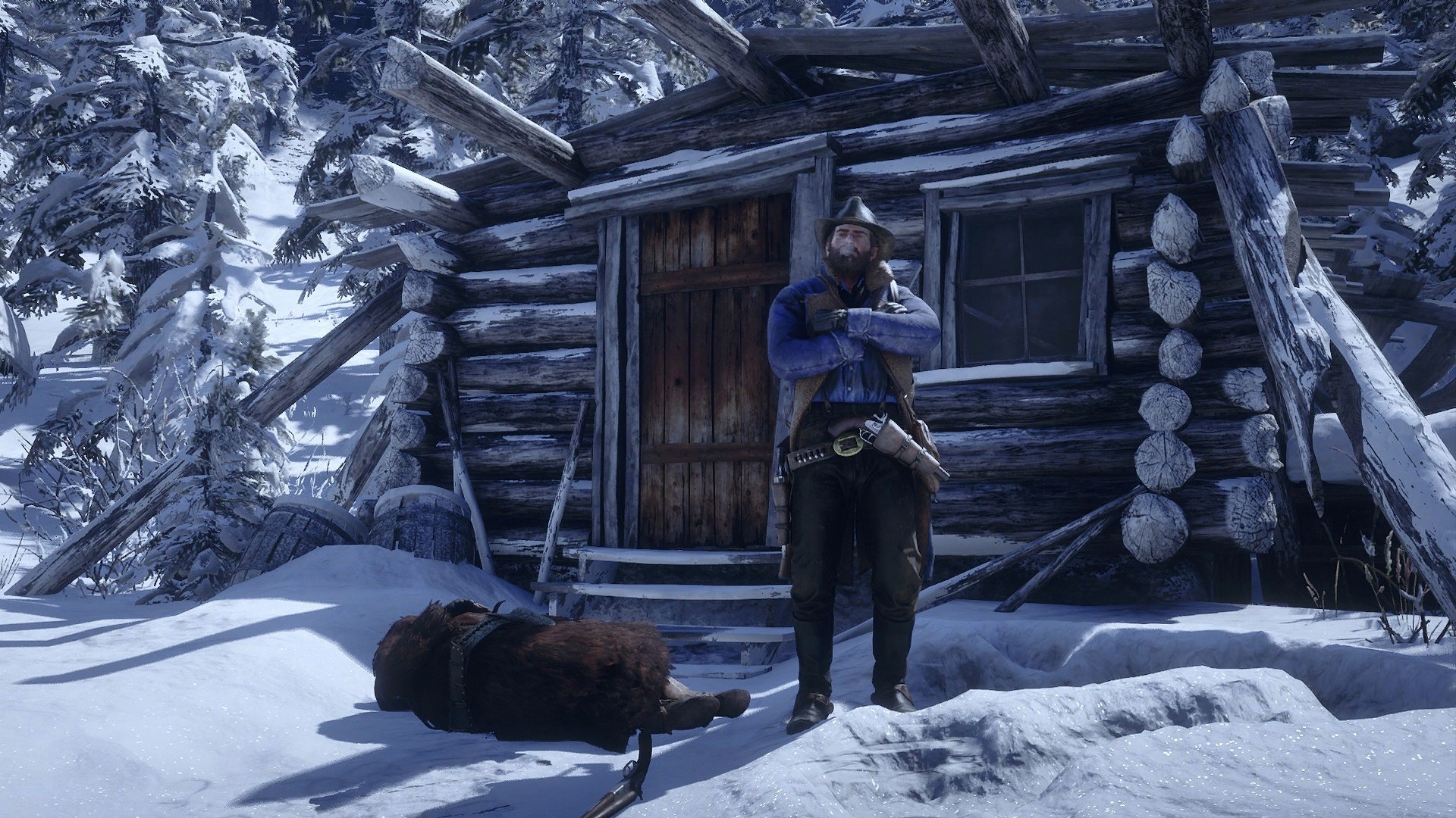 Arthur Morgan in a snowy landscape from Red Dead Redemption 2 HD Wallpaper