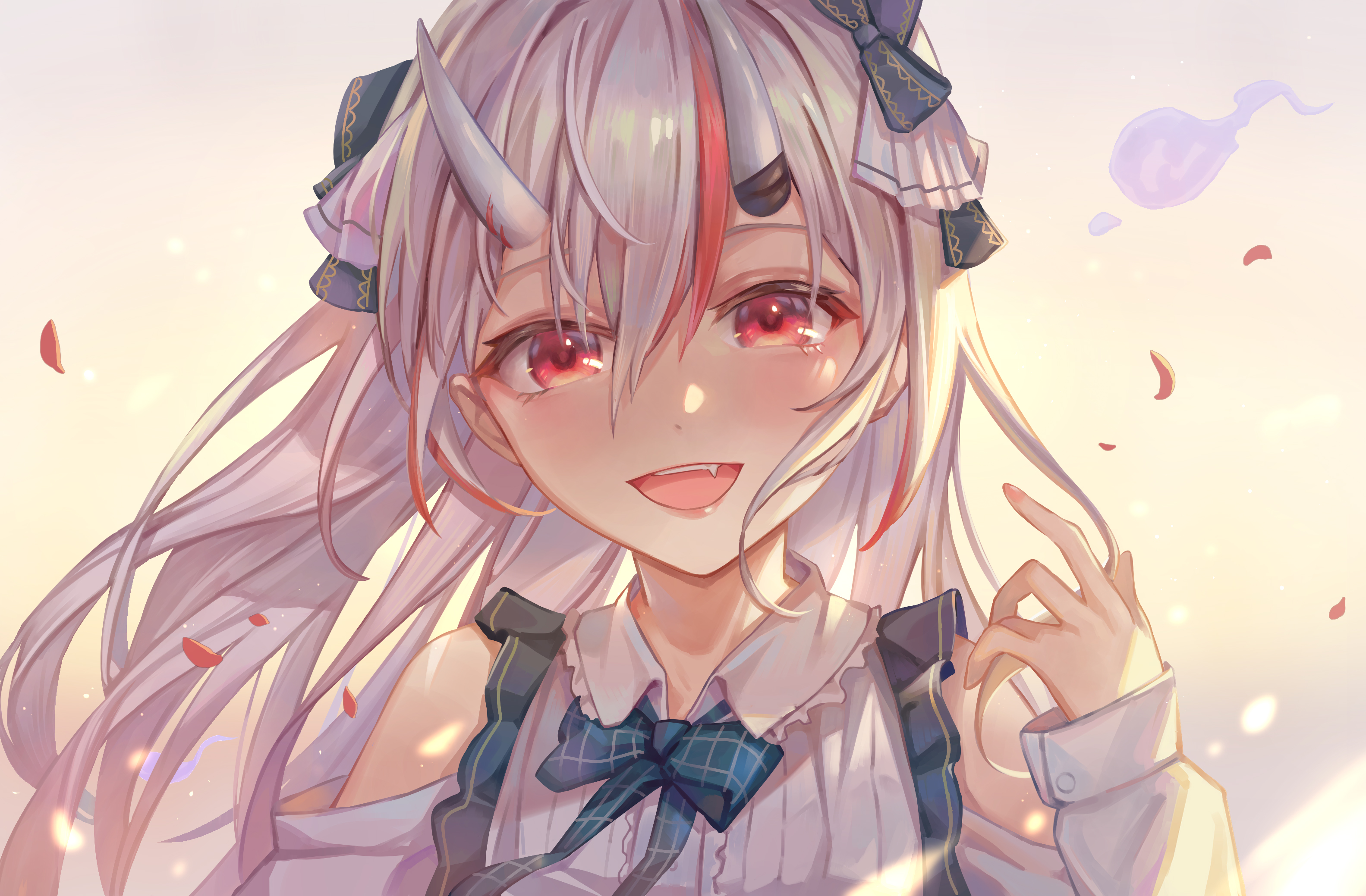 Nakiri Ayame with white hair and red eyes HD Wallpaper