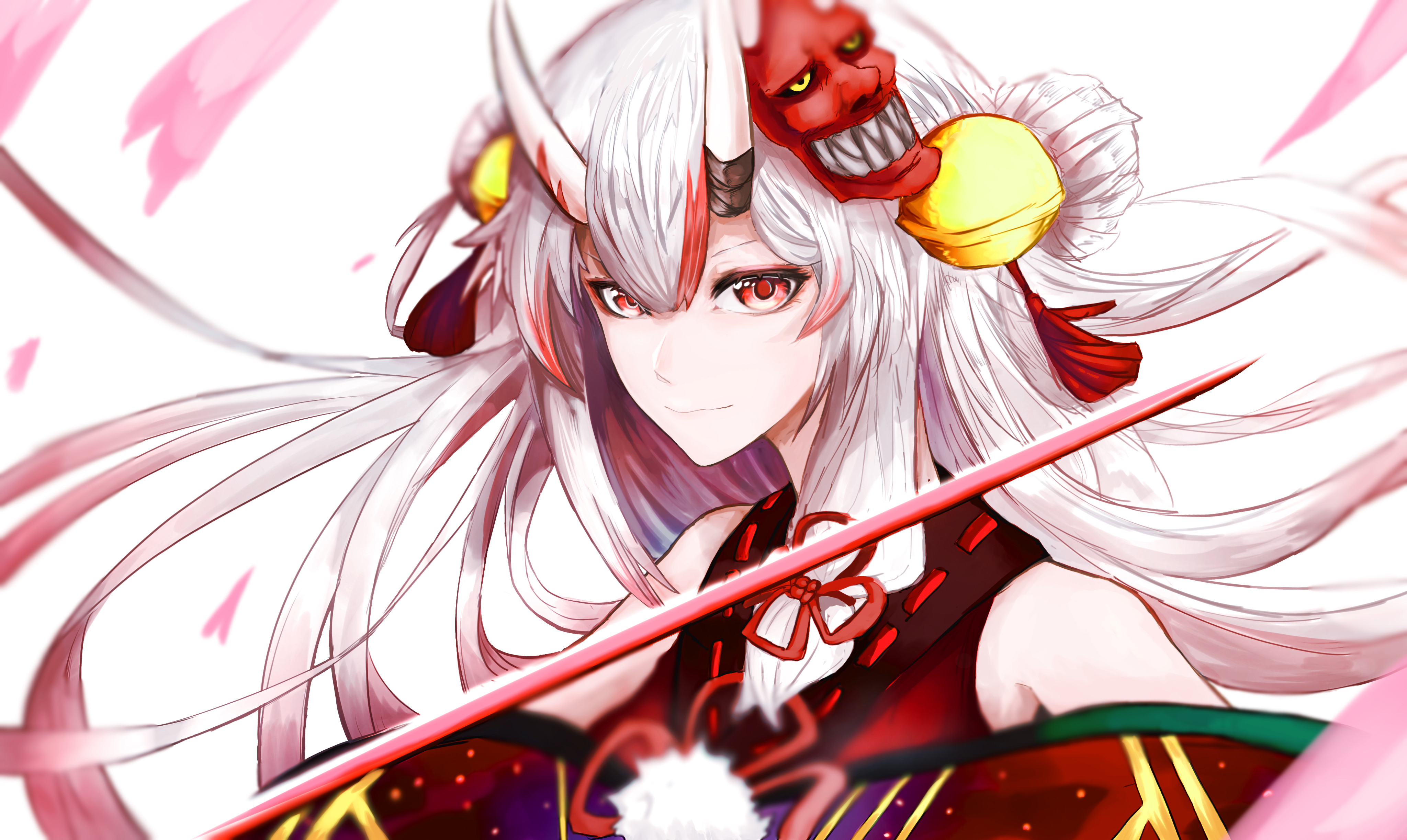 Nakiri Ayame 4K with Red Eyes and Horns HD Wallpaper
