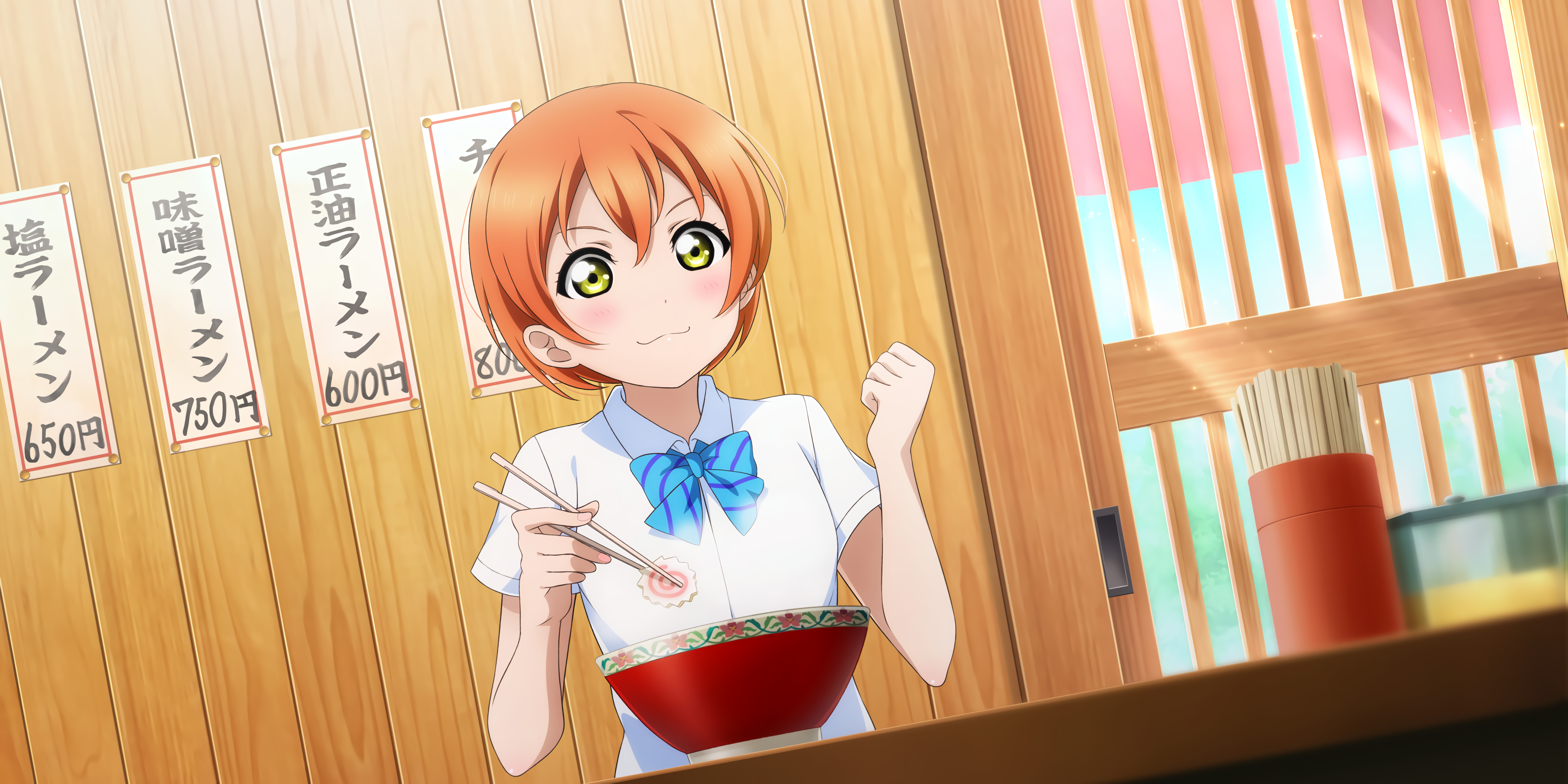 Hoshizora Rin from Love Live! eating ramen HD Wallpaper