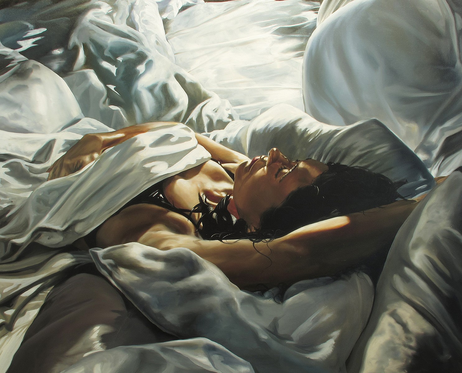Realistic painting of a woman in bed by Eric Zener HD Wallpaper