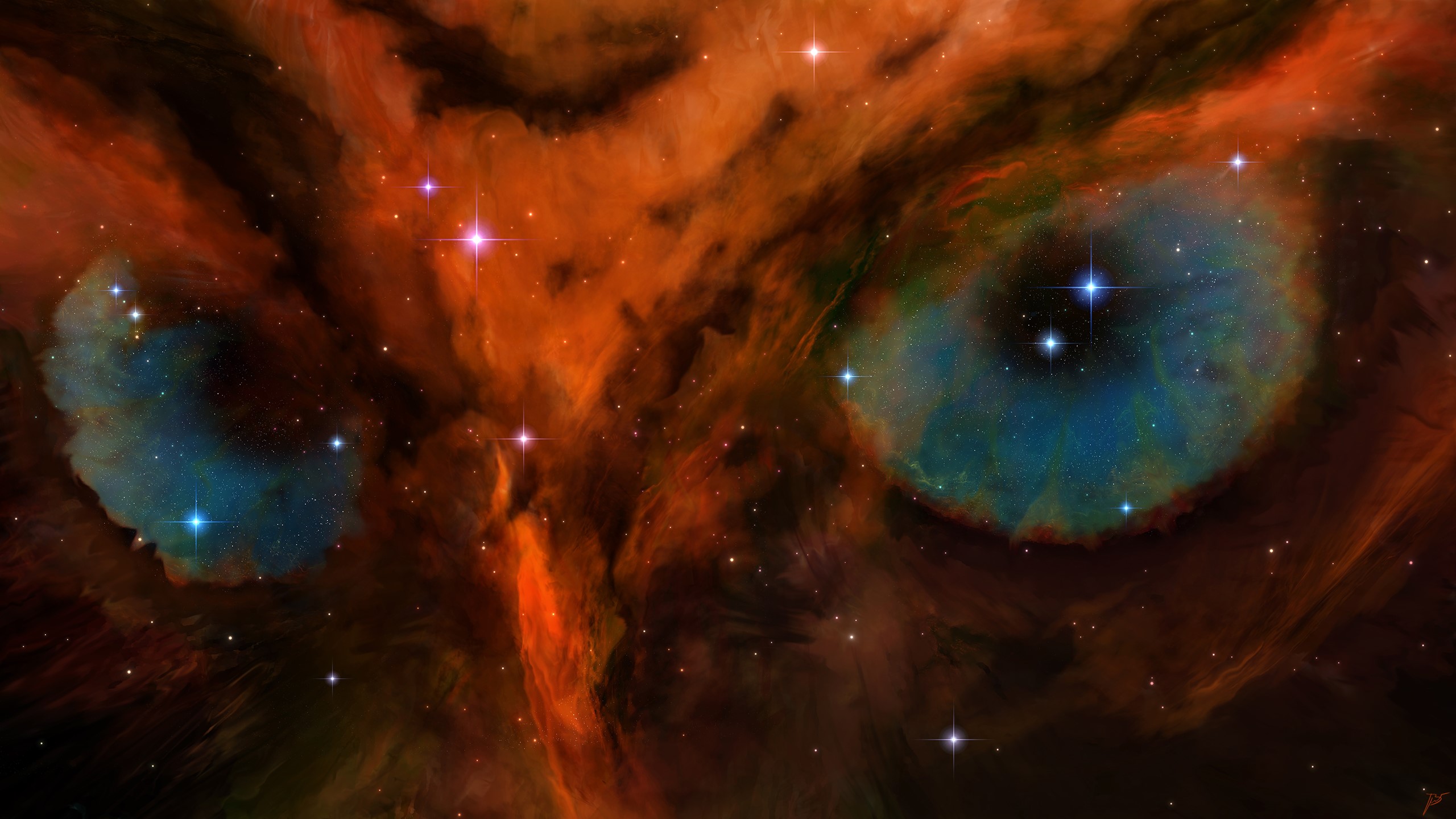 Space art nebula resembling owl eyes HD Wallpaper