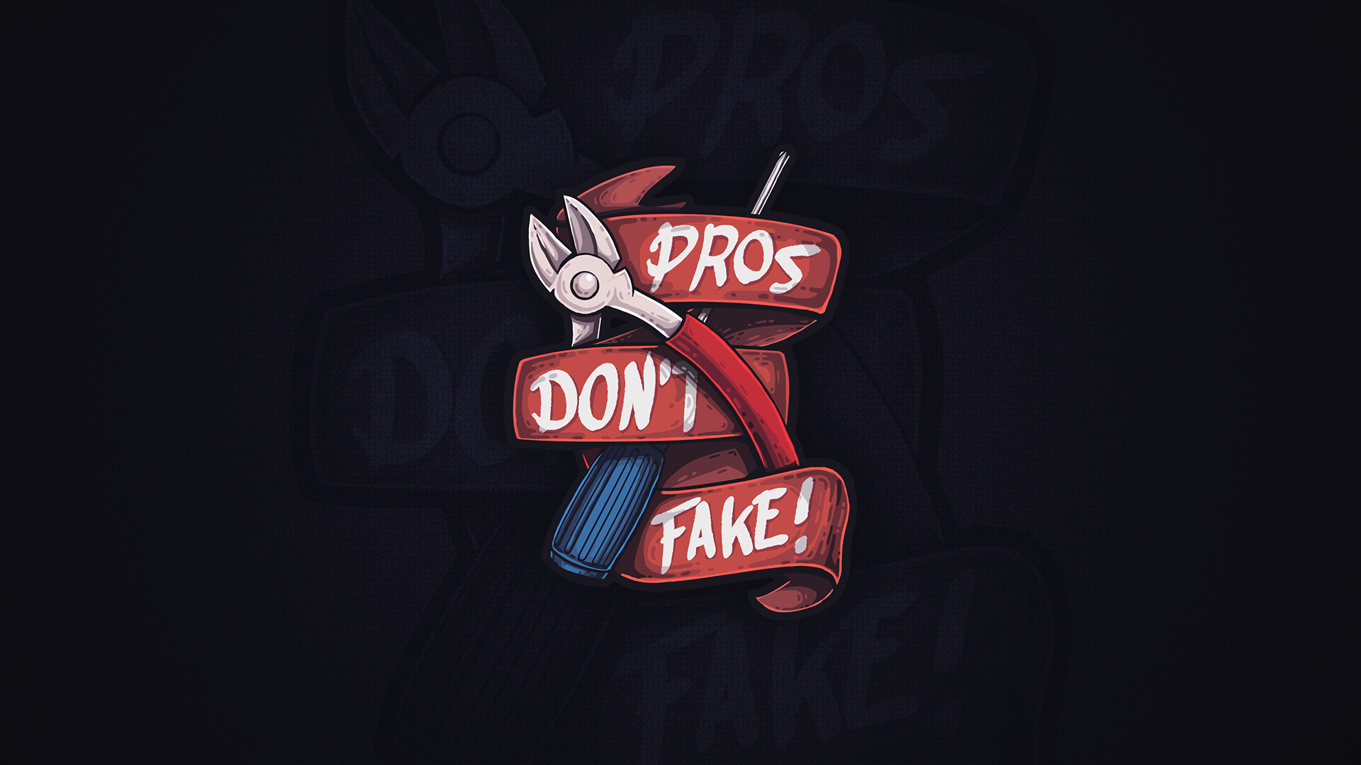 Pliers on a ribbon with text "Pros Don't Fake!" HD Wallpaper