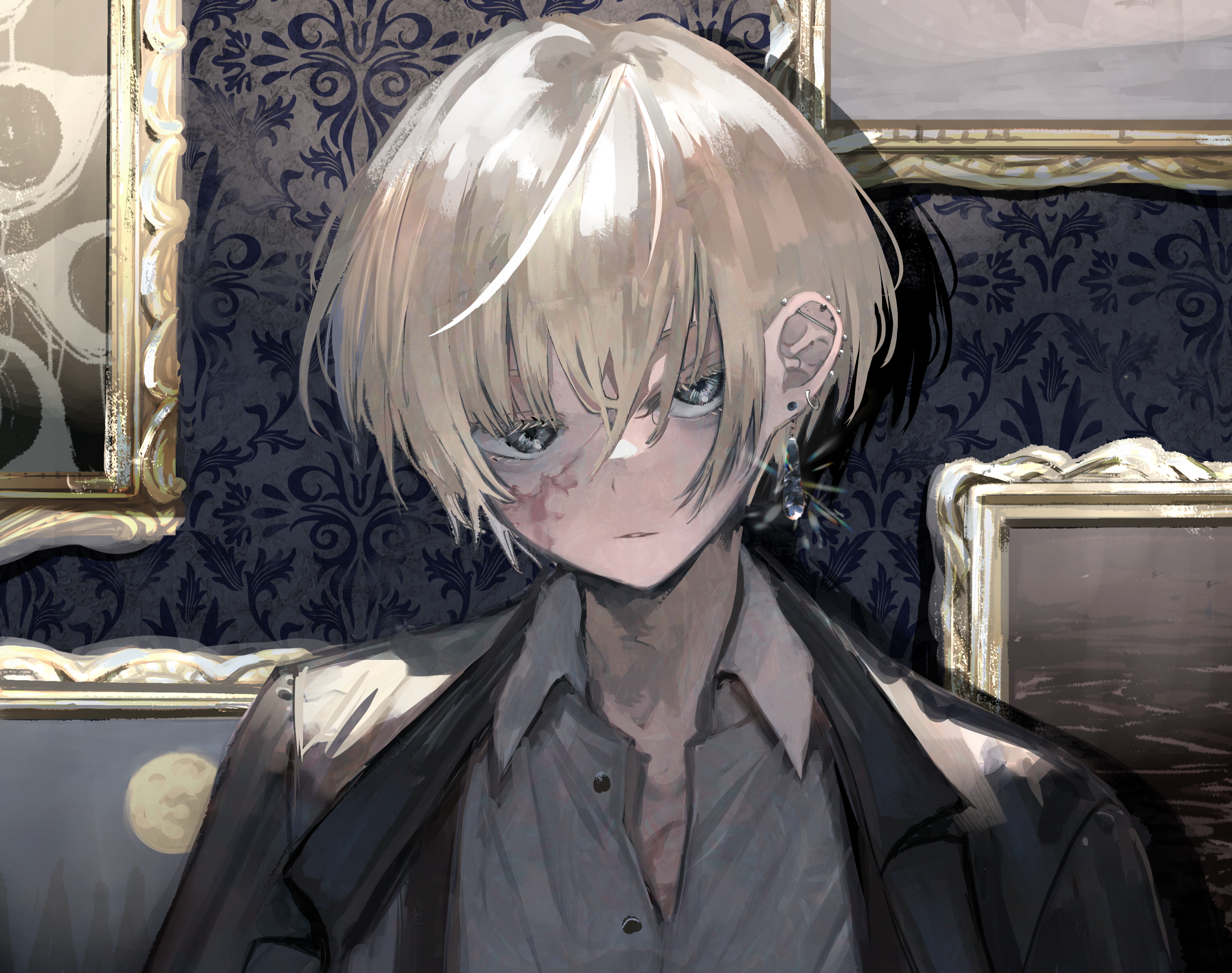 Anime boy with blonde hair and piercings HD Wallpaper