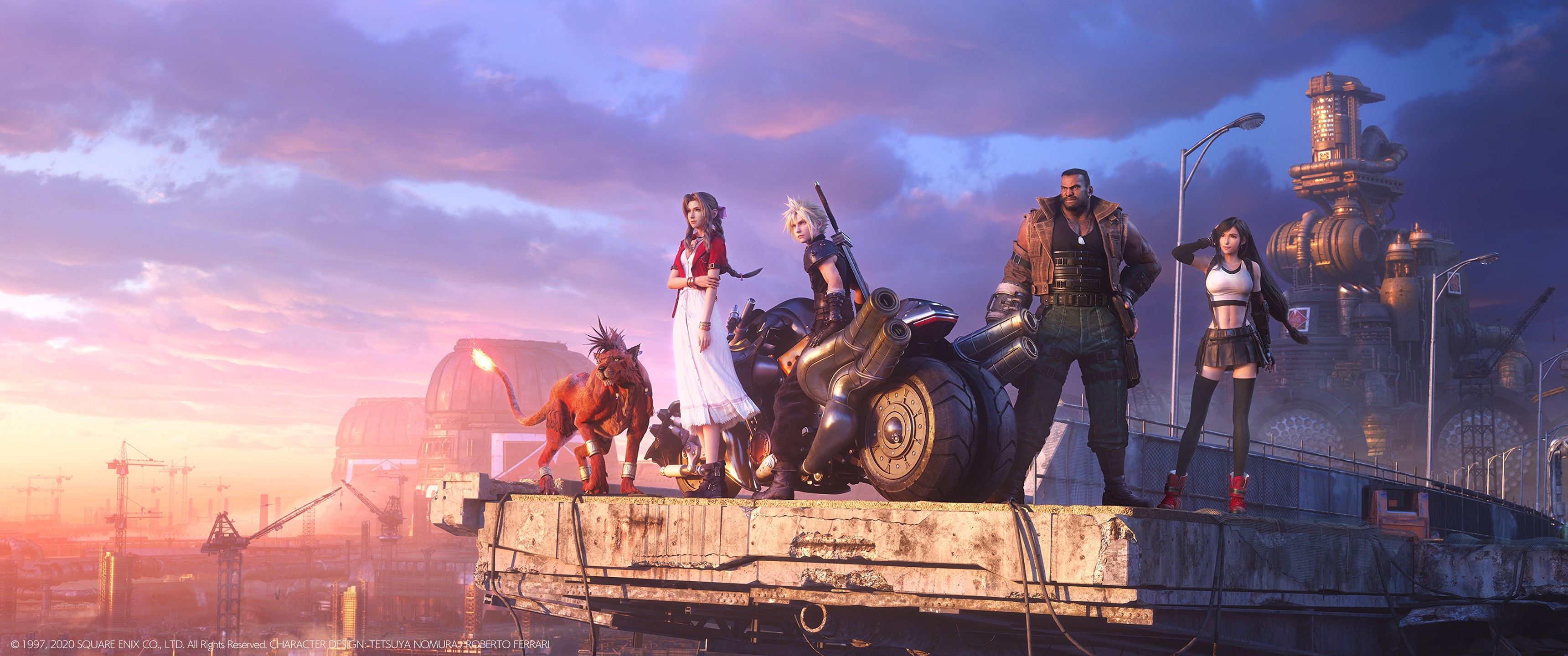 Final Fantasy VII Remake characters on a rooftop HD Wallpaper