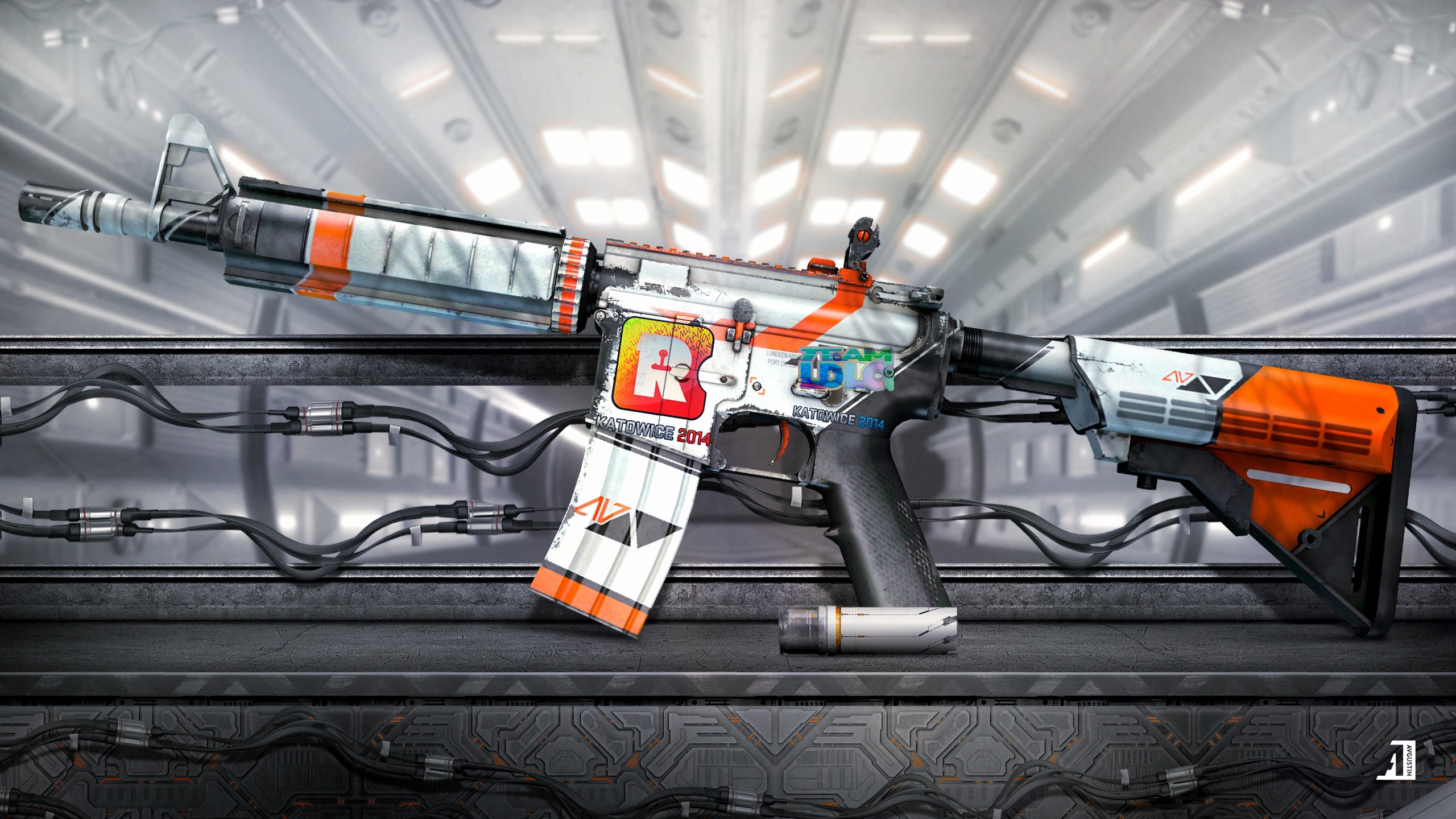 M4A4 Asiimov CS:GO Weapon Skin HD Wallpaper