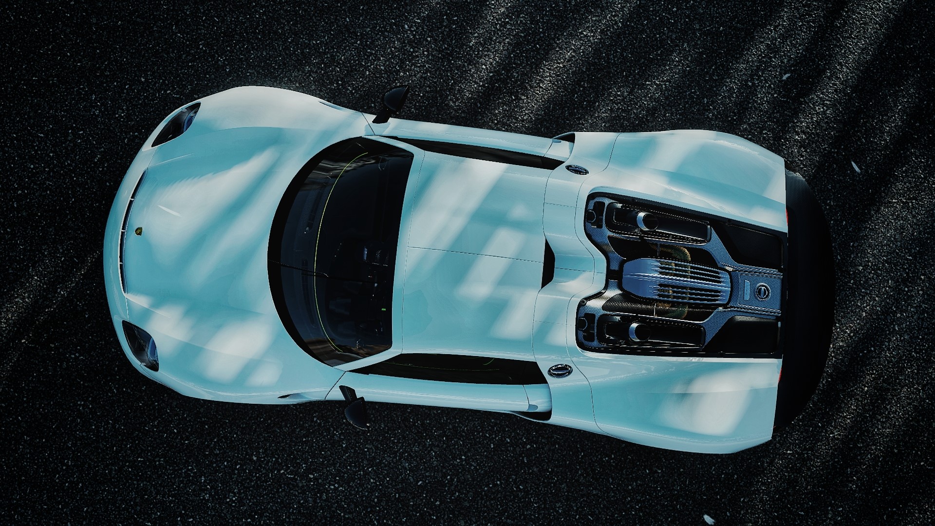 Top view of a white Porsche 918 Spyder HD Wallpaper