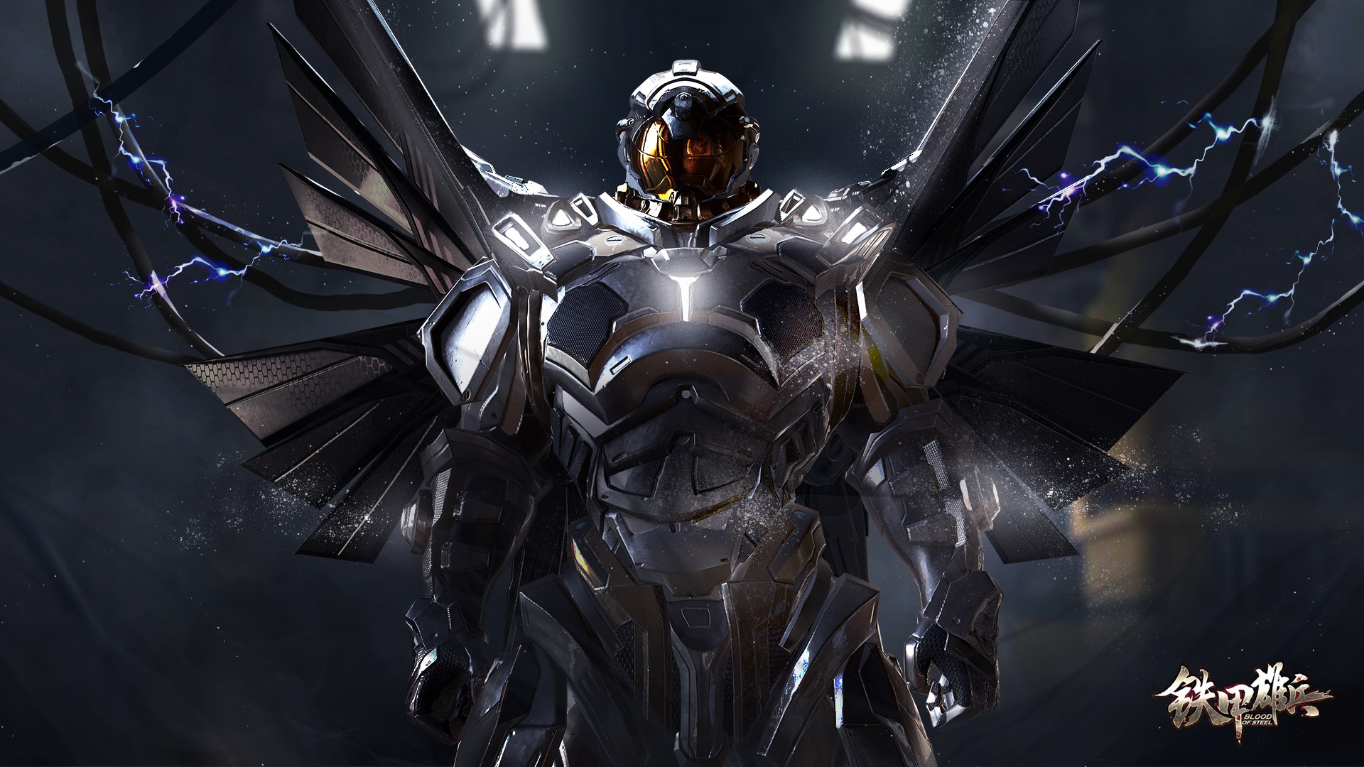 Mech warrior with wings and lightning from Blood of Steel HD Wallpaper