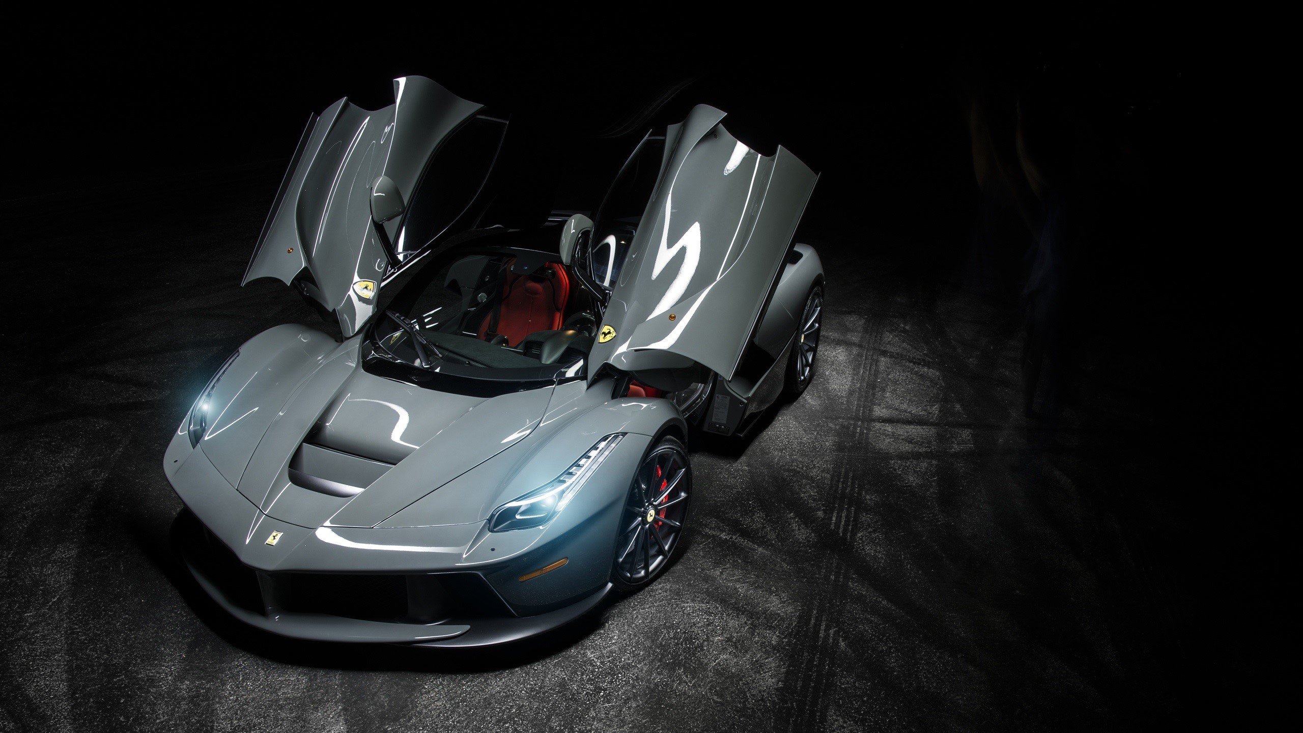 Gray Ferrari with Scissor Doors Open HD Wallpaper