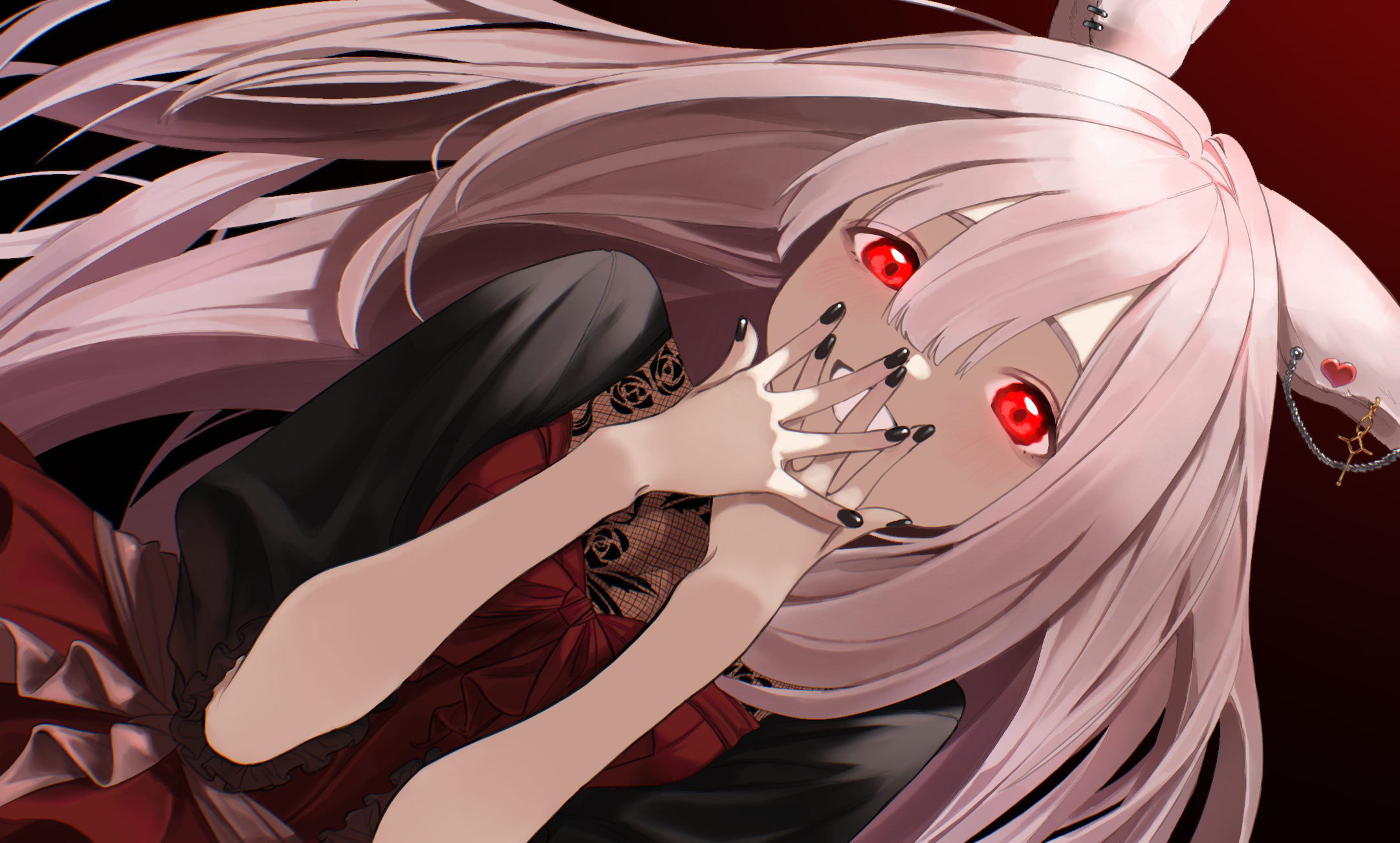 Girl with pink hair and red eyes HD Wallpaper