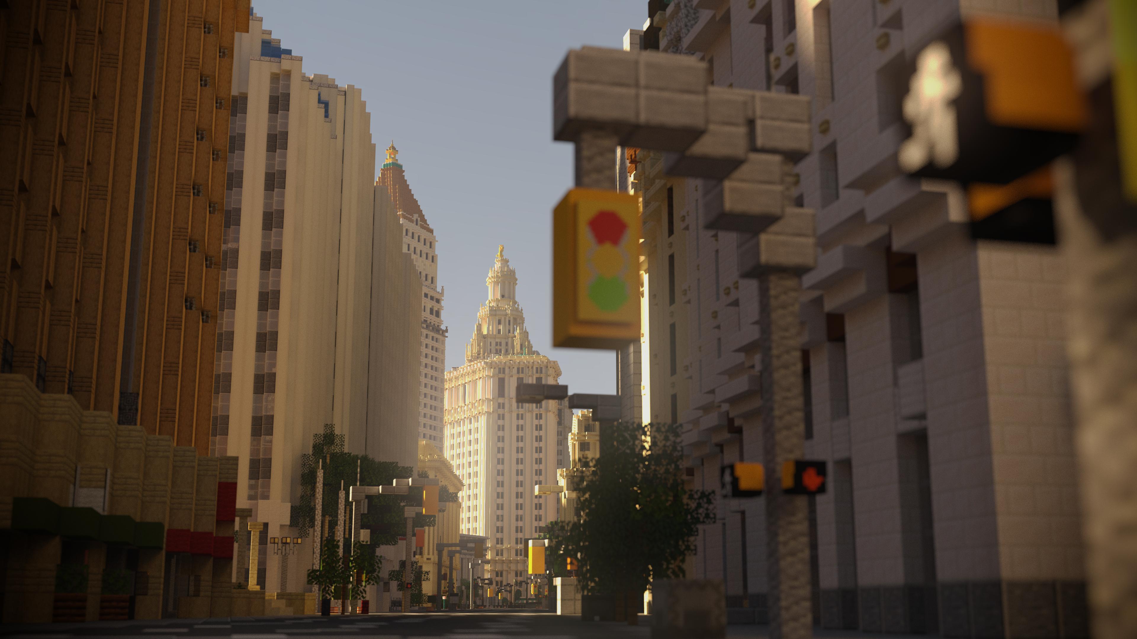 New York City street scene in Minecraft HD Wallpaper