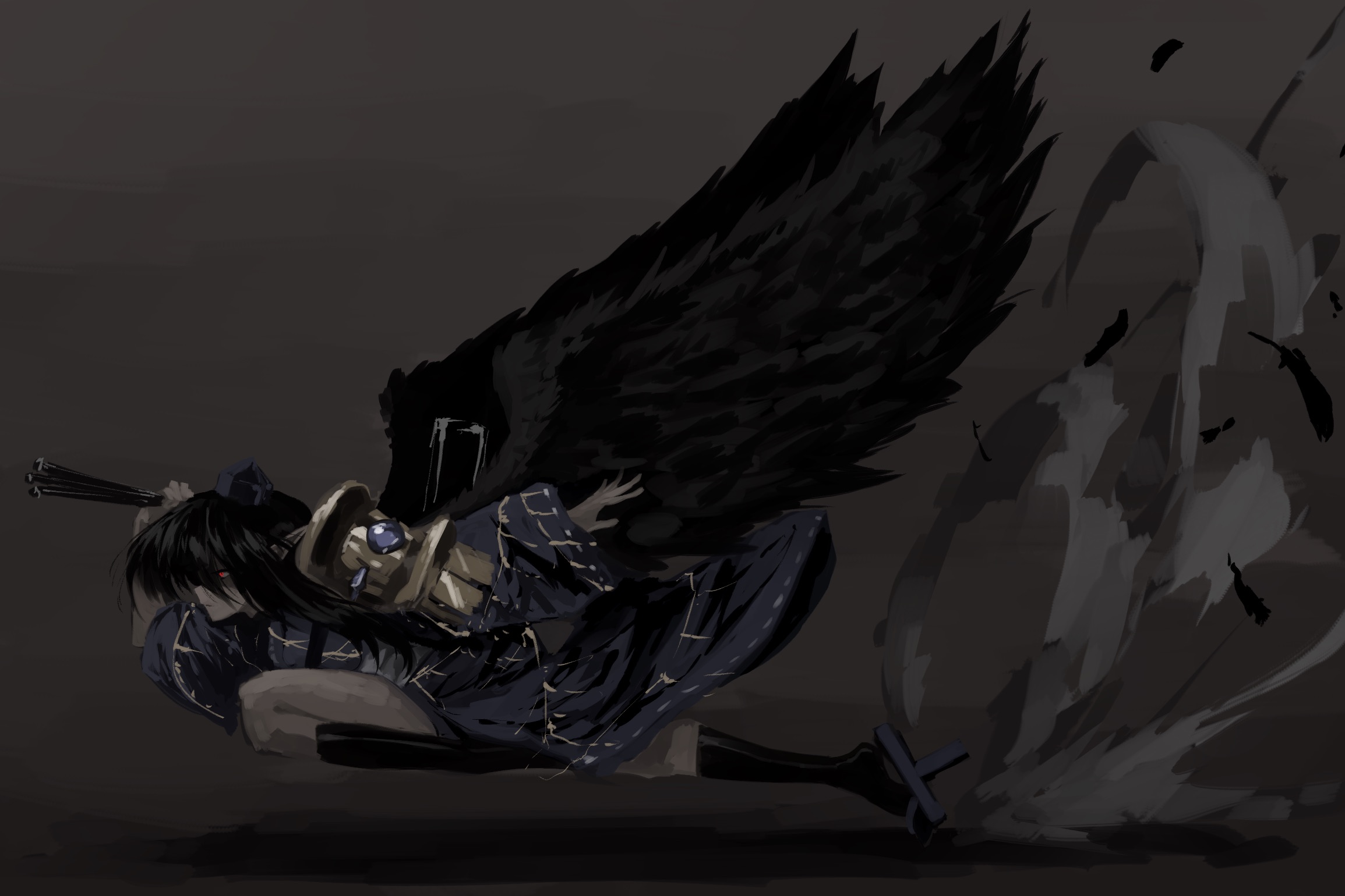 Megumu Iizunamaru with black wings and sword HD Wallpaper