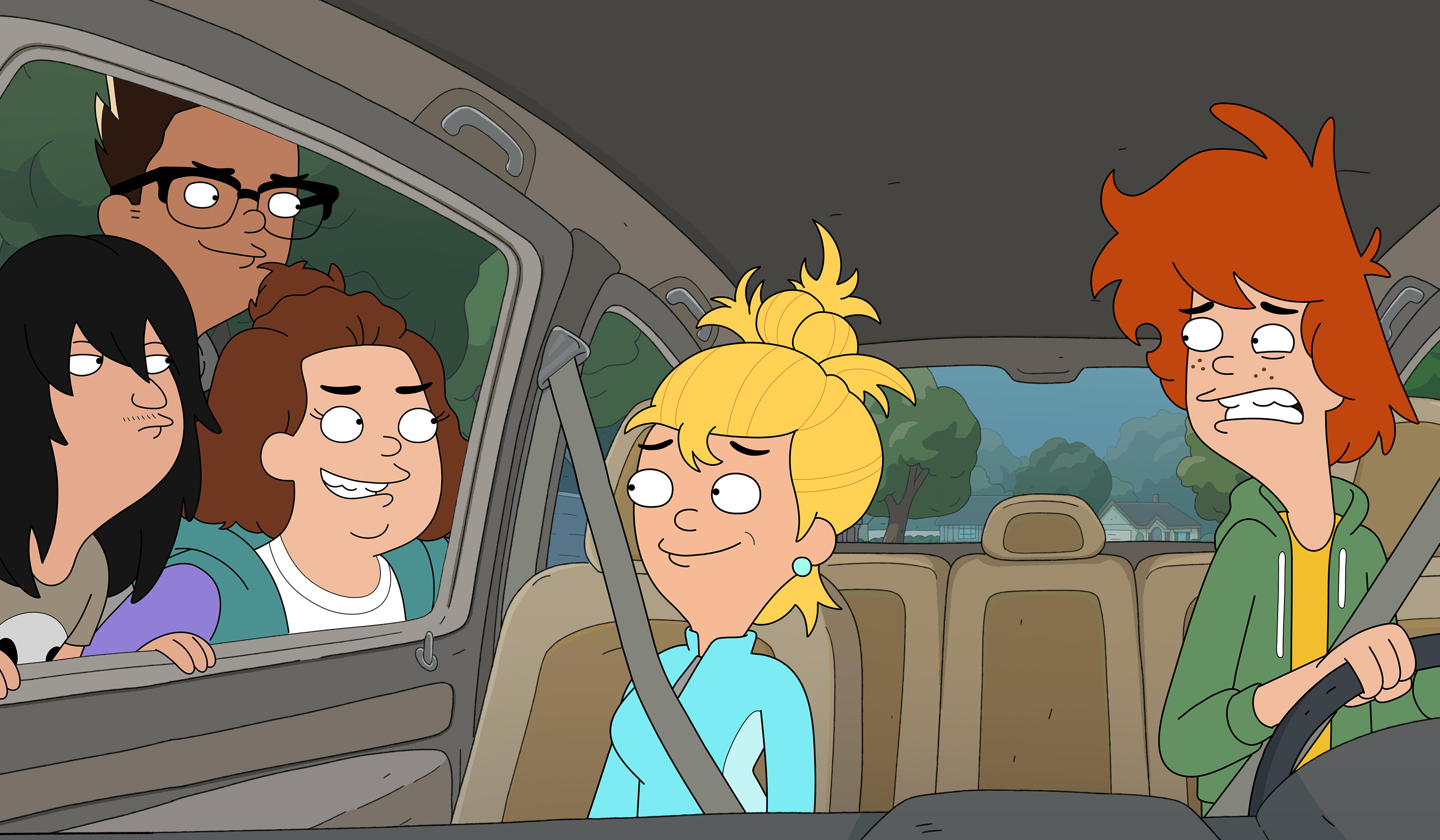 Duncanville: Annie, Duncan, Yangzi, Bex, and Wolf in a car HD Wallpaper