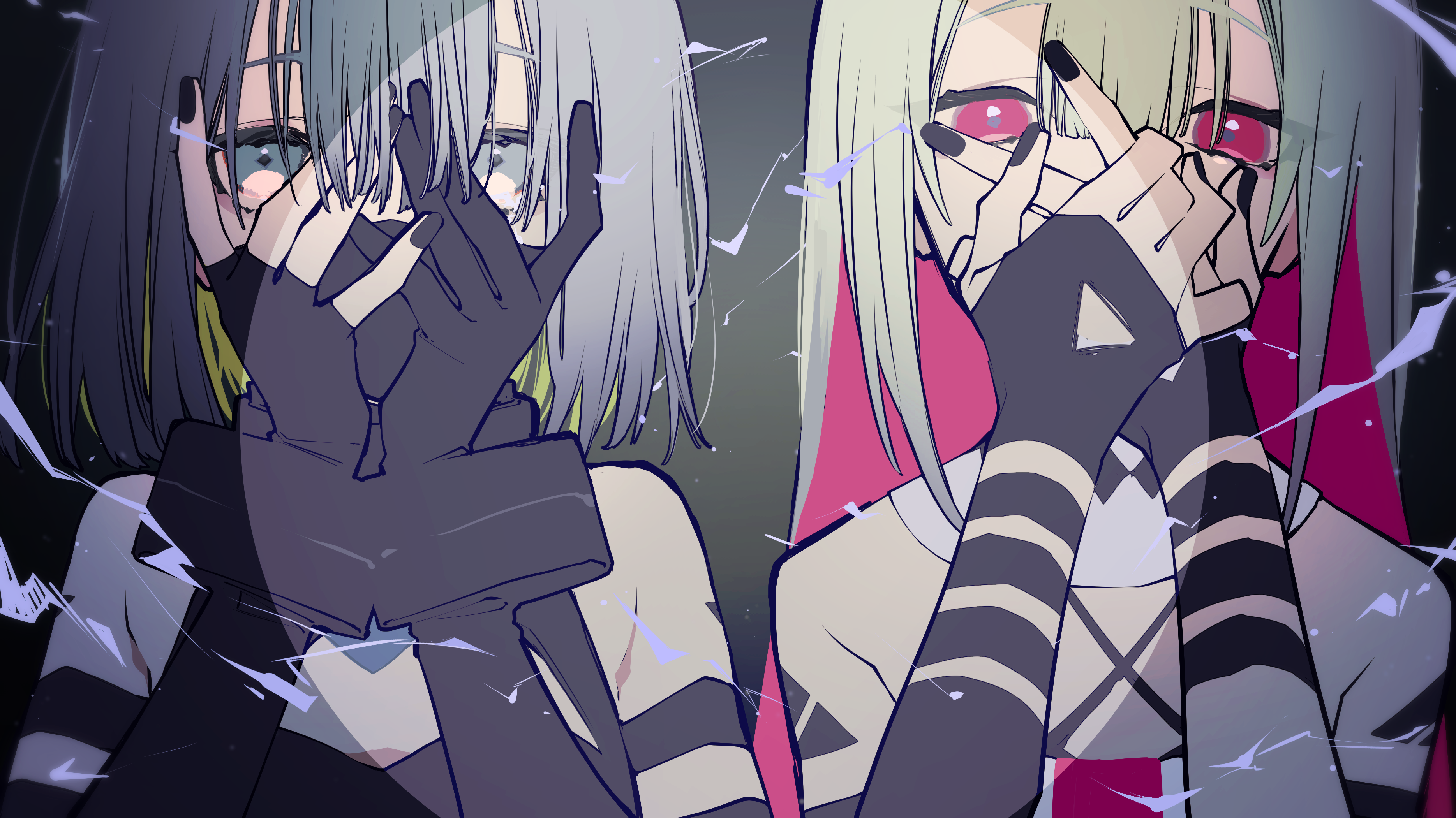 Two anime girls covering faces, artwork by Kei Mochizuki HD Wallpaper