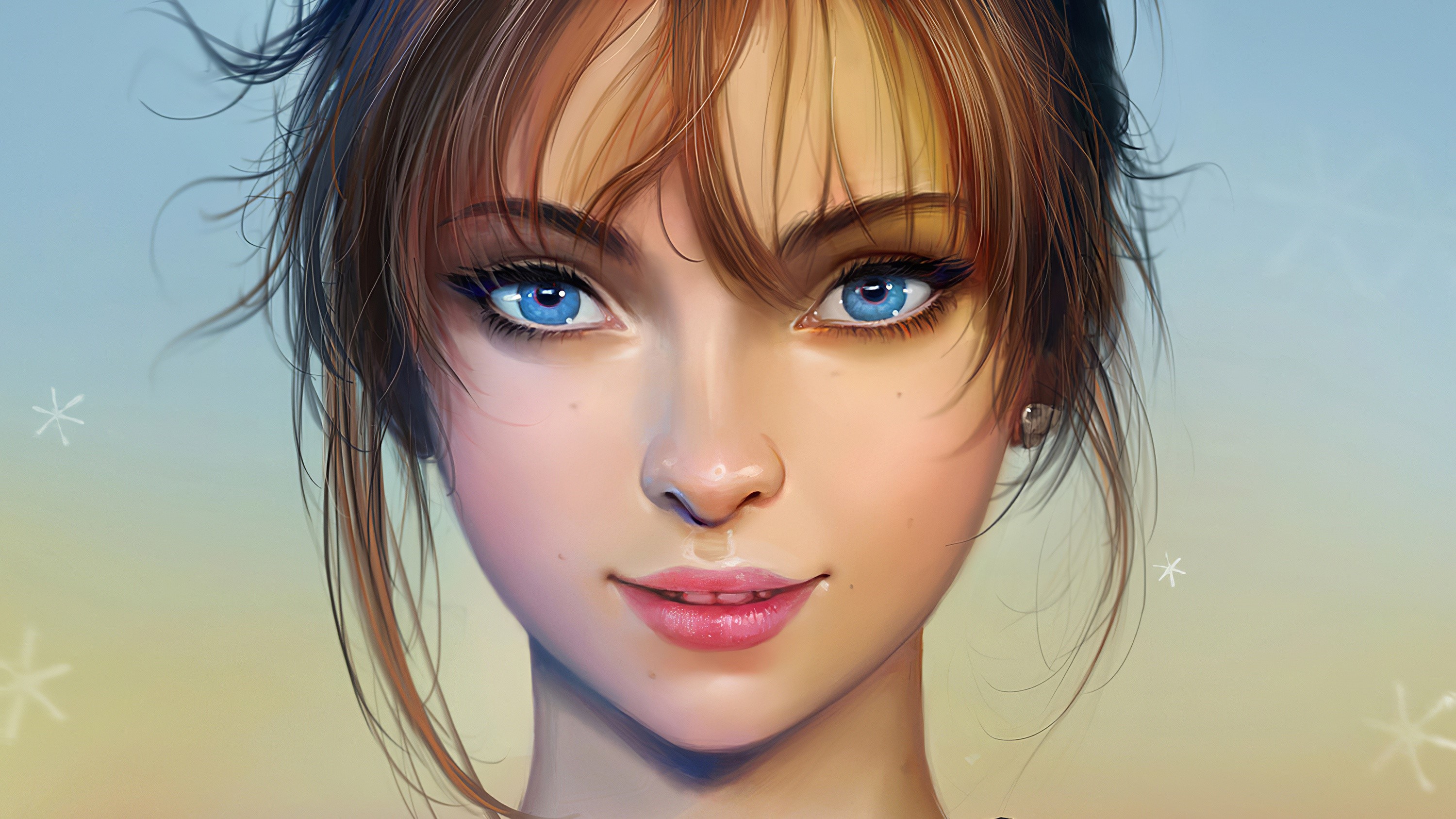 Artwork portrait of a woman with blue eyes HD Wallpaper