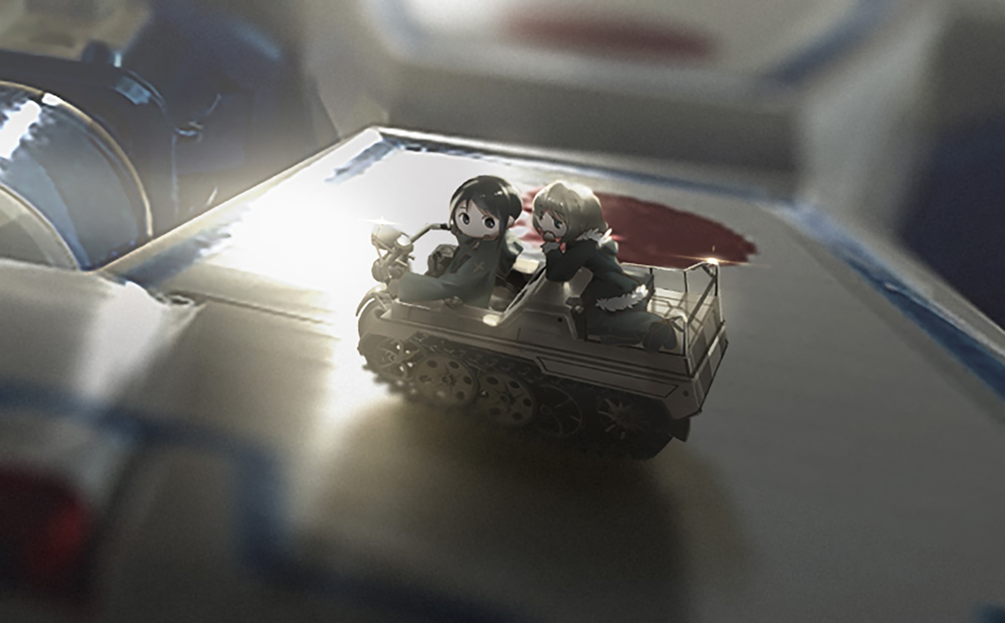Chito and Yuuri in a Kettenkrad from Shoujo Shuumatsu Ryokou HD Wallpaper