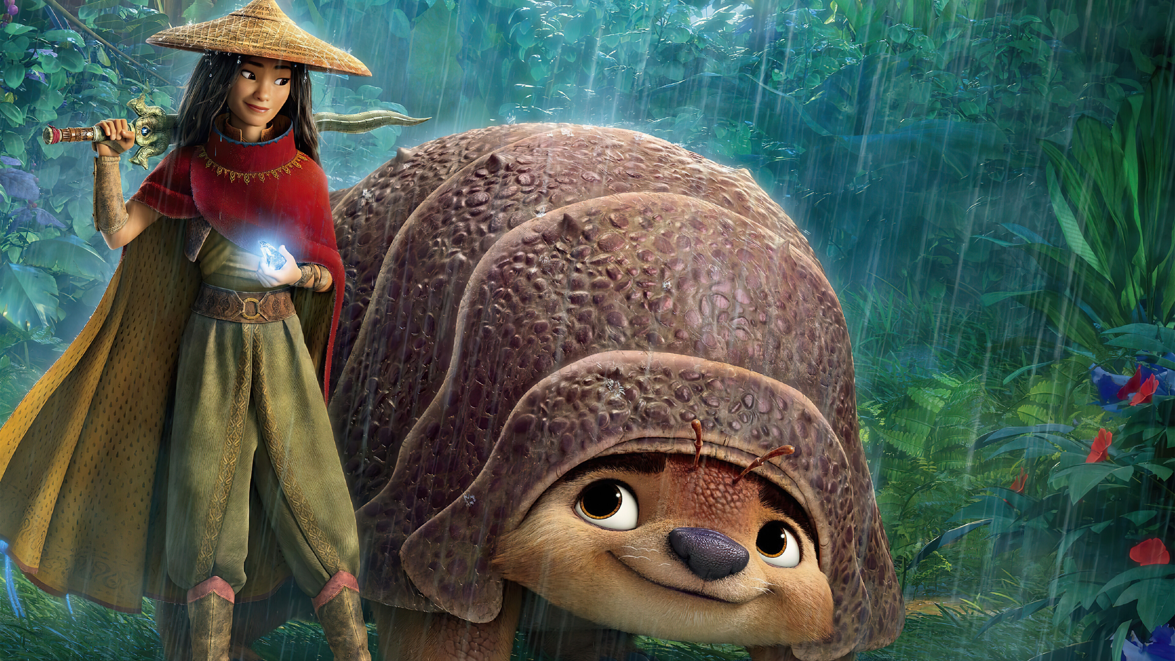 Raya and Tuk Tuk in the rain HD Wallpaper