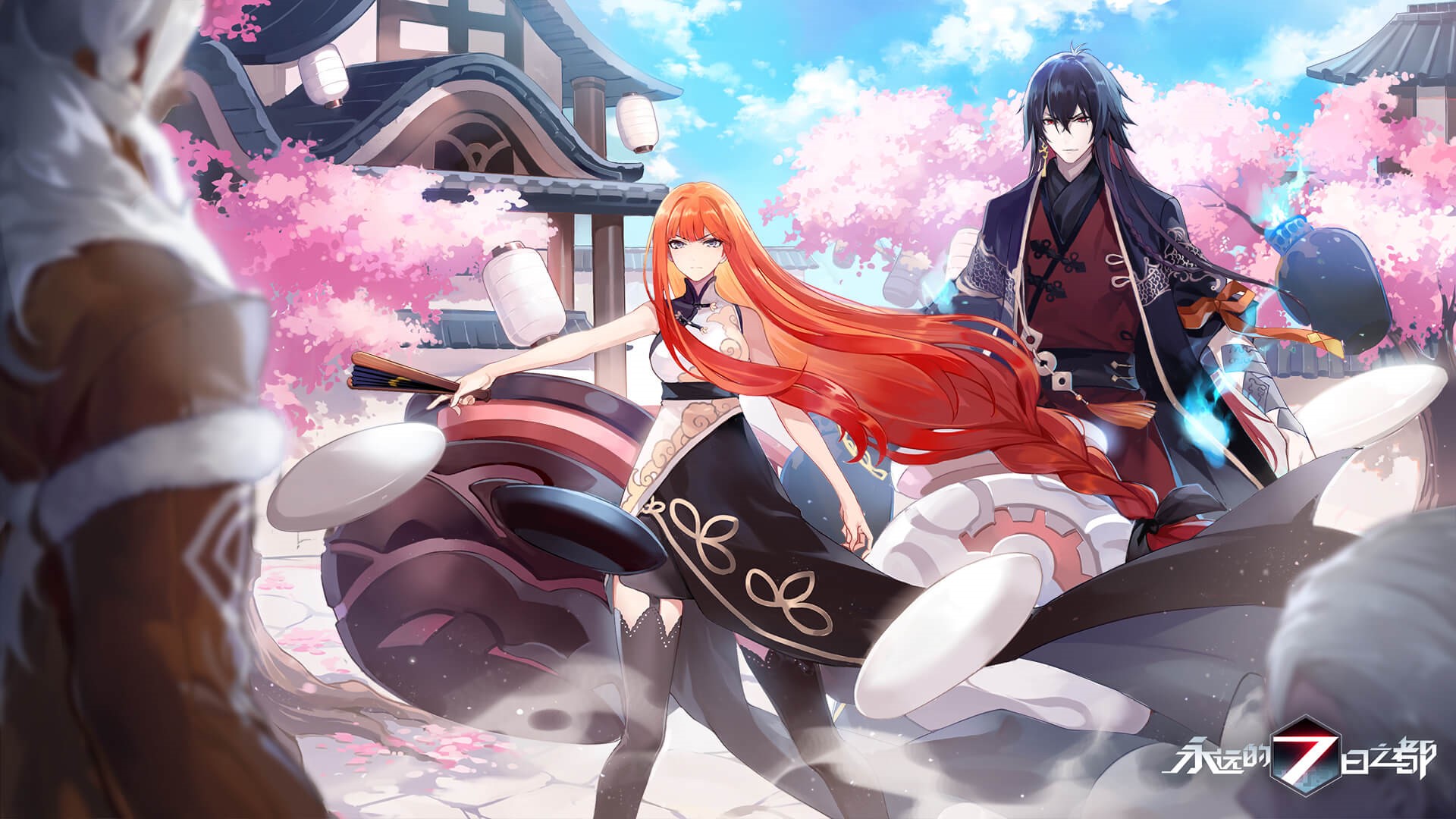 Forever 7th Capital anime characters with cherry blossoms HD Wallpaper
