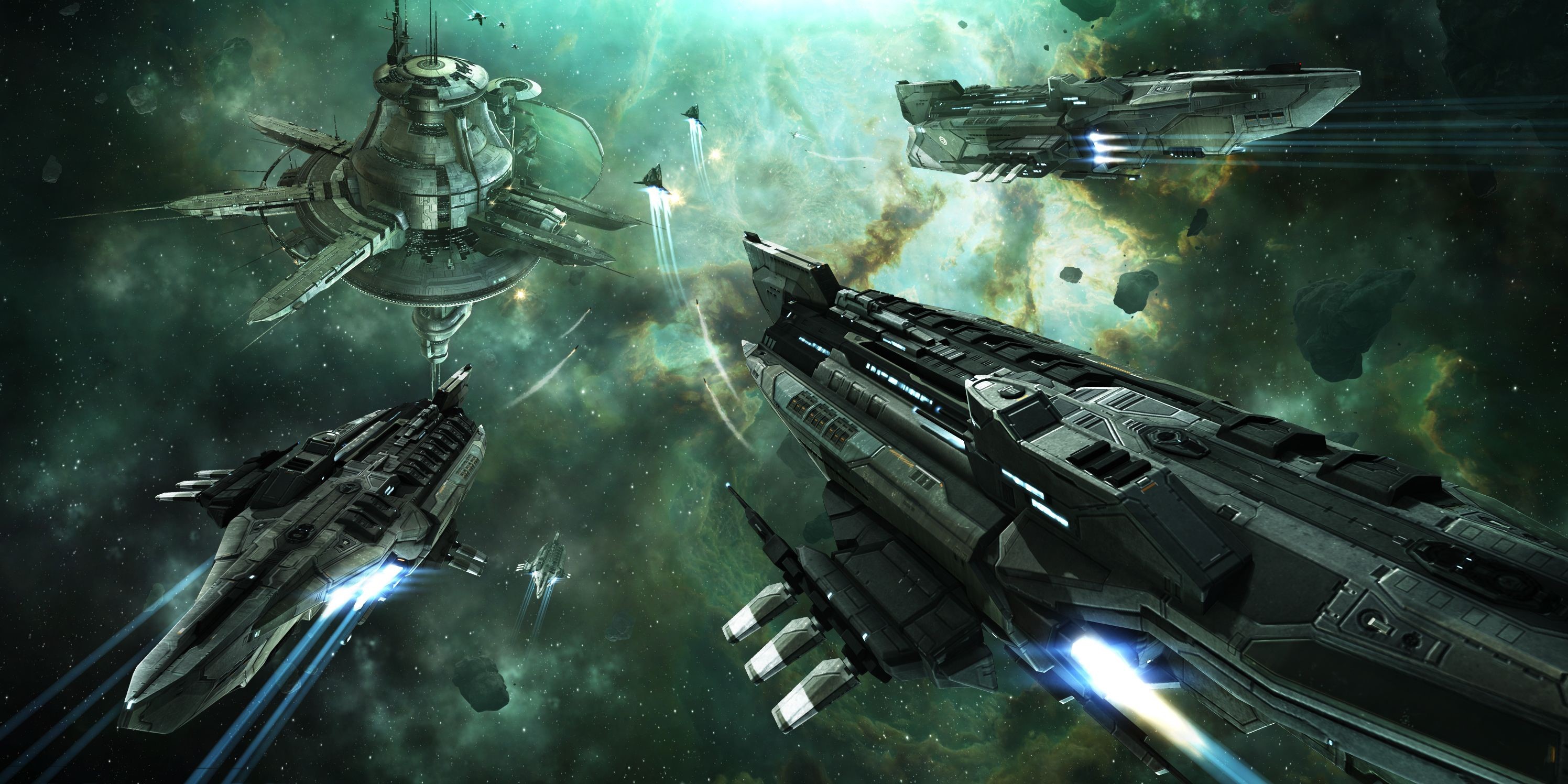 Spaceships and space station in EVE Online HD Wallpaper