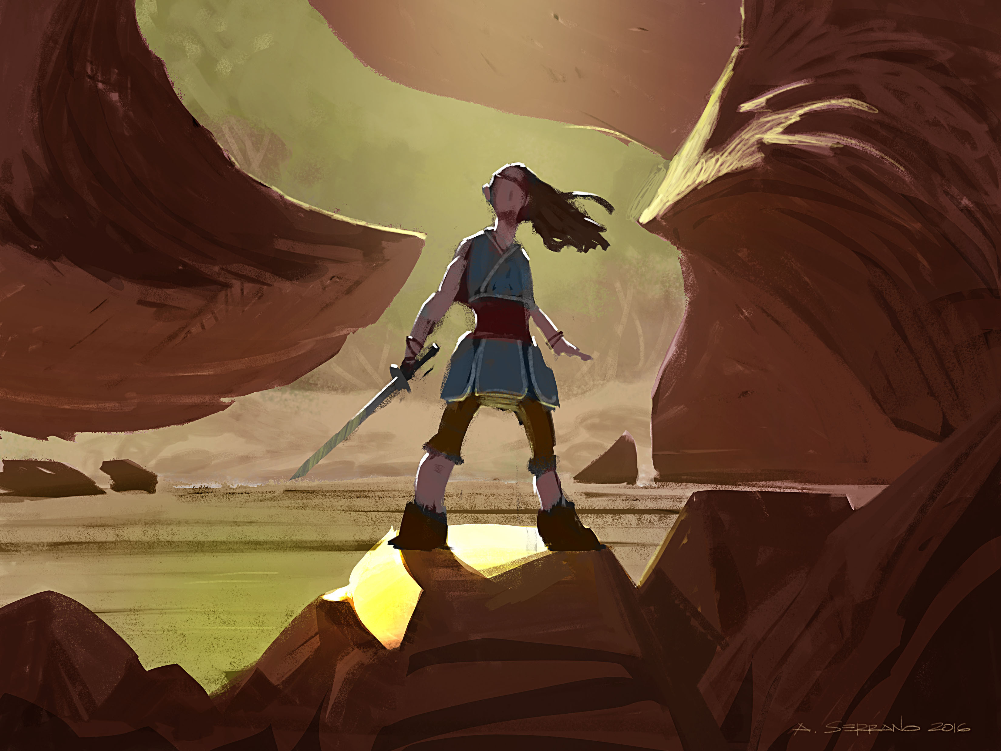 Raya standing with a sword in a rocky canyon HD Wallpaper