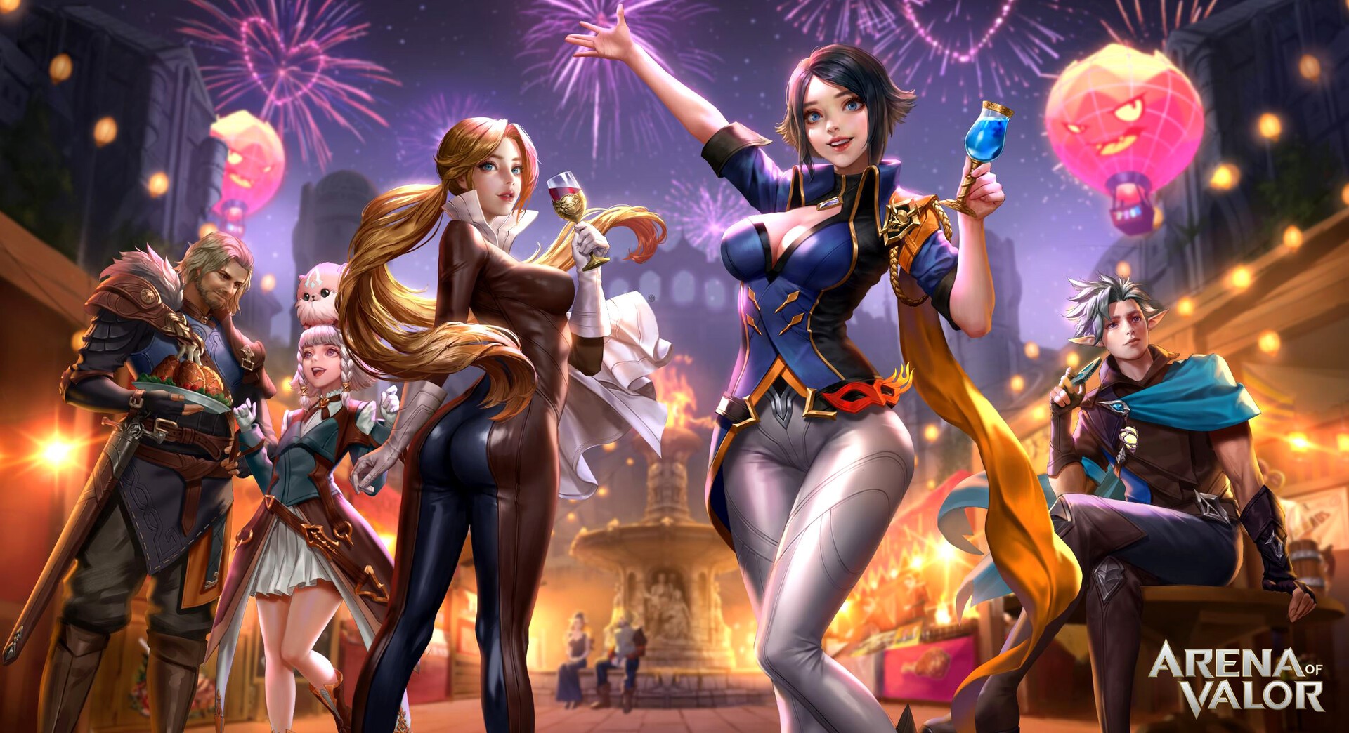 Arena of Valor characters celebrating with fireworks HD Wallpaper