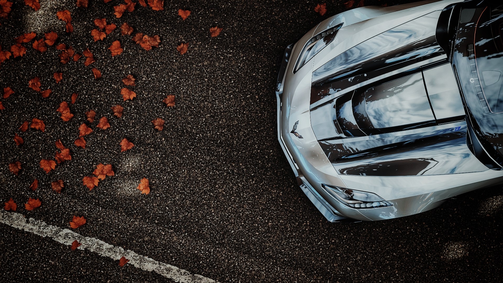 Chevrolet Corvette ZR1 on asphalt with fallen leaves HD Wallpaper