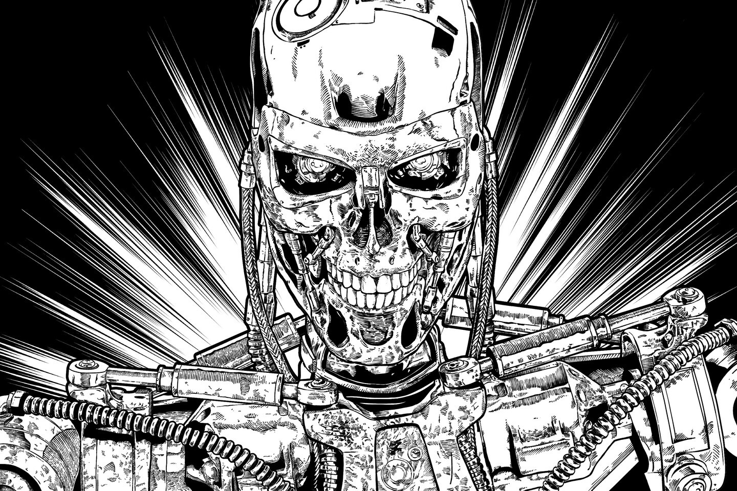 Terminator Endoskeleton comic art drawing HD Wallpaper