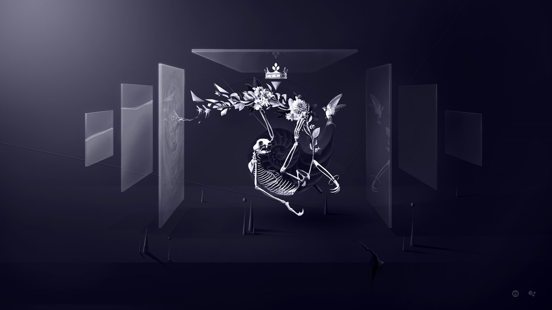 Skeletons with flowers and crown in digital art HD Wallpaper